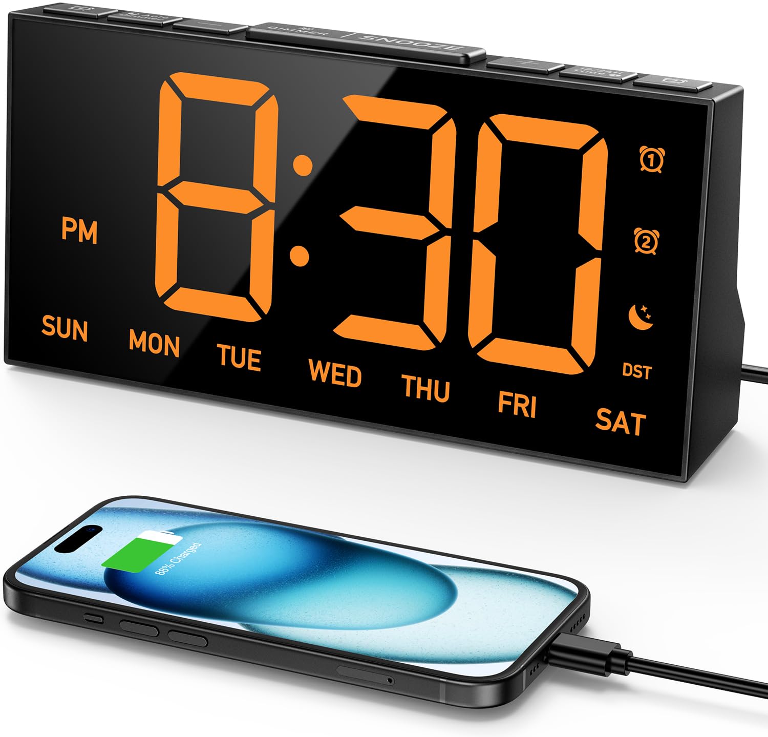 Goloza Amber Digit Digital Alarm Clocks For Bedrooms, Digital Clock With 4 Level Brightness +Off, Dual Customizable Alarms, Usb Port, Power-Off Memory, Snooze, Dst, 12/24H, Desk Clock For Kids Adults Elderly