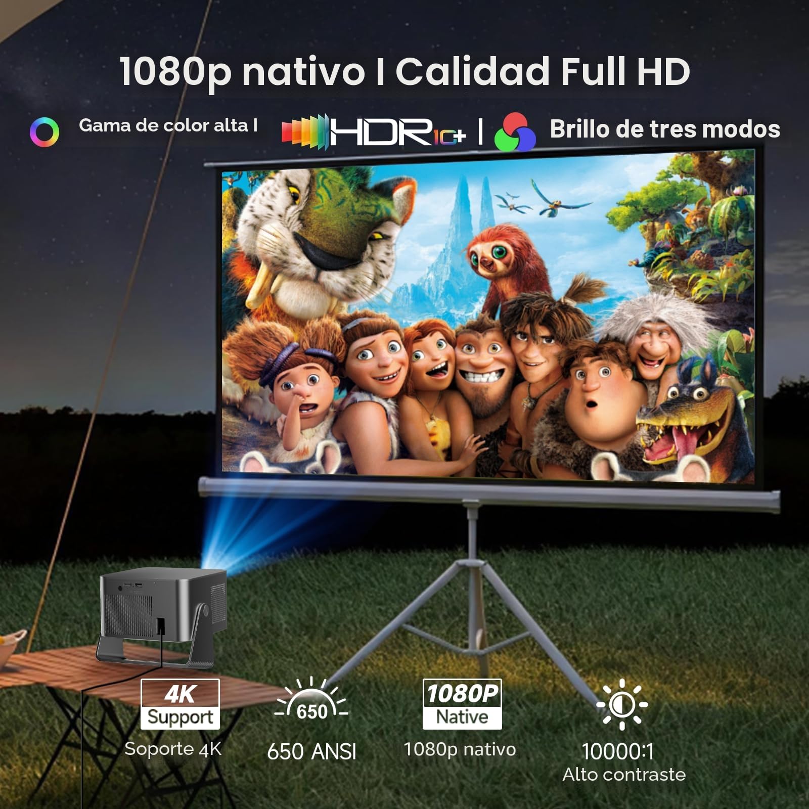 【Google TV/Official Apps/Voice Assistant】 Magcubic Proyector 4K，Proyector Portatil Full HD 1080P, 650 ANSI, Enfoque Automático, Altavoz 15W Dolby Audio, WiFi 5 para Exterior/Cine en Casa
