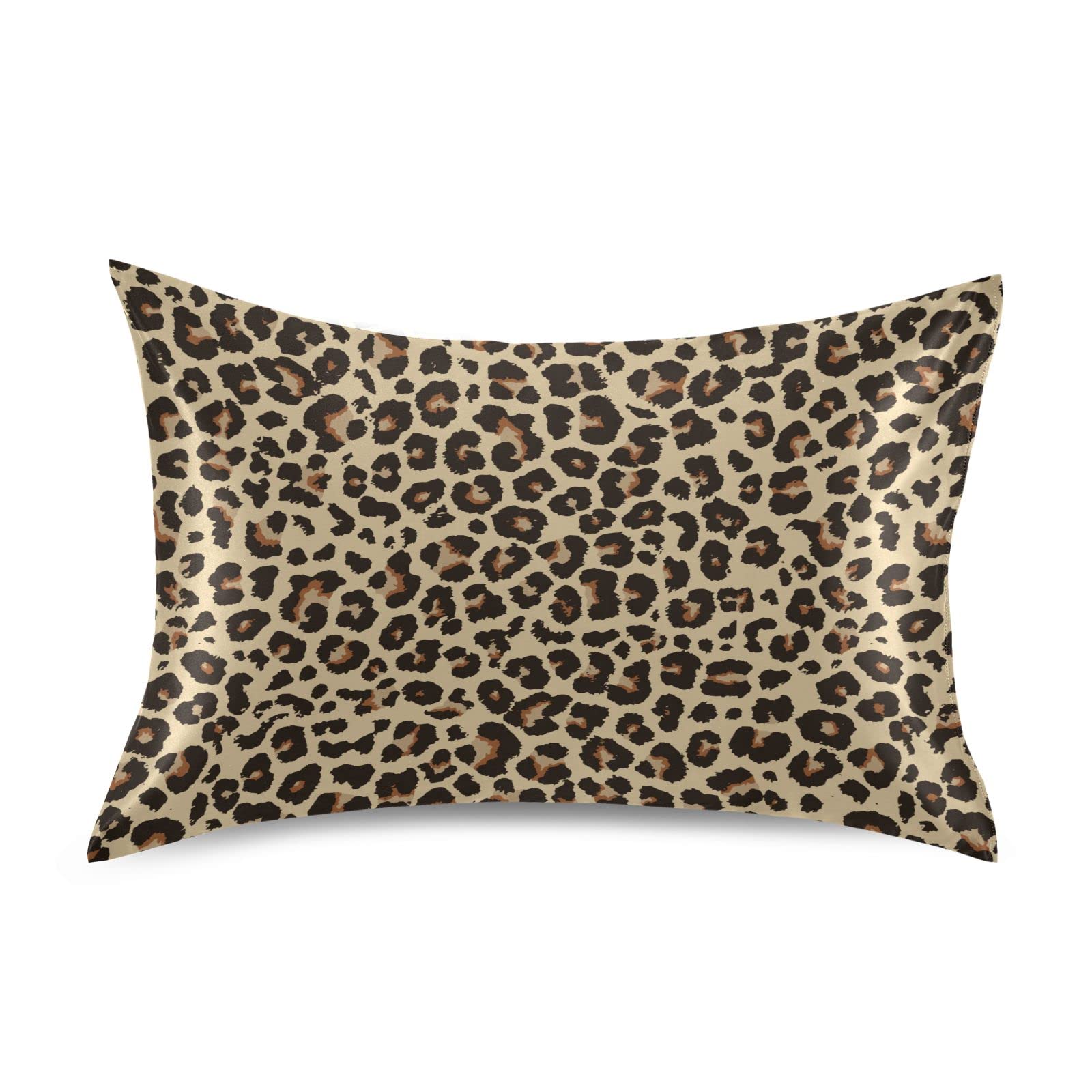 Animal Leopard Skin Print Satin Pillowcase, Standard Size Decorative Pillow Covers with Envelope Closure 20x26 inch Silk Pillow Cases for Hair and Skin Protector for Toddler Kids Bed Sofa