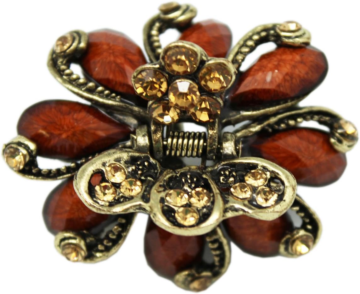 Bronze Lotus Flower Hair Claw Clip - Elegant Amber Rhinestone Hair Clip - Fashion Hair Accessory