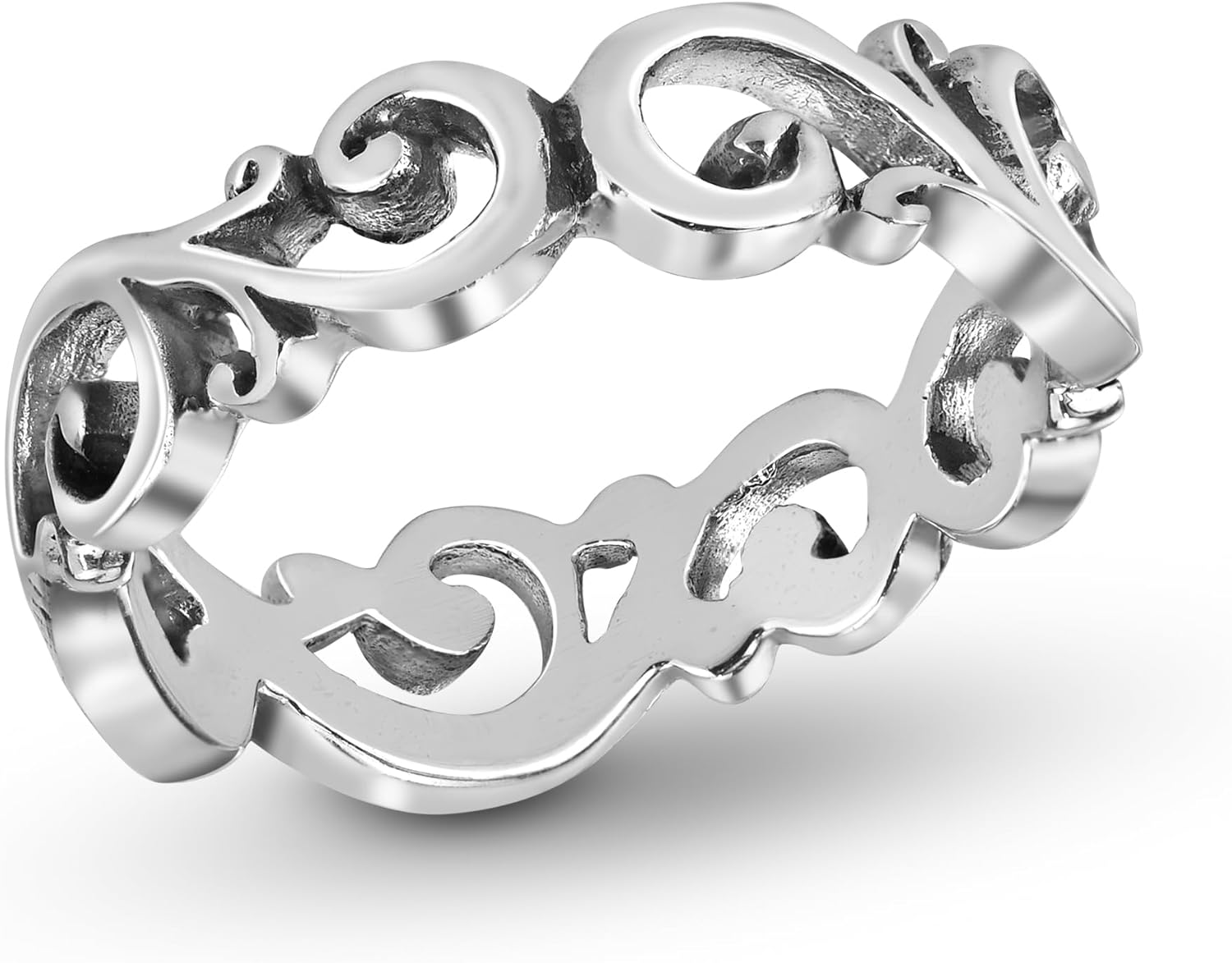 AeraVida 925 Sterling Silver Filigree Ring – Handmade .925 Oxidized Swirl Band with Vintage All-Around Design – Artisan Boho Jewelry Gift
