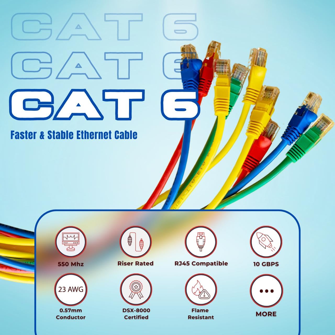TSCables Cat6 Riser (CMR) Bulk Ethernet-Kabel, 23 AWG, massives blankes Kupfer, 550 MHz, PoE++ (4PPoE), Hochleistungs-Netzwerkkabel, ungeschirmtes Twisted Pair (UTP), Blau