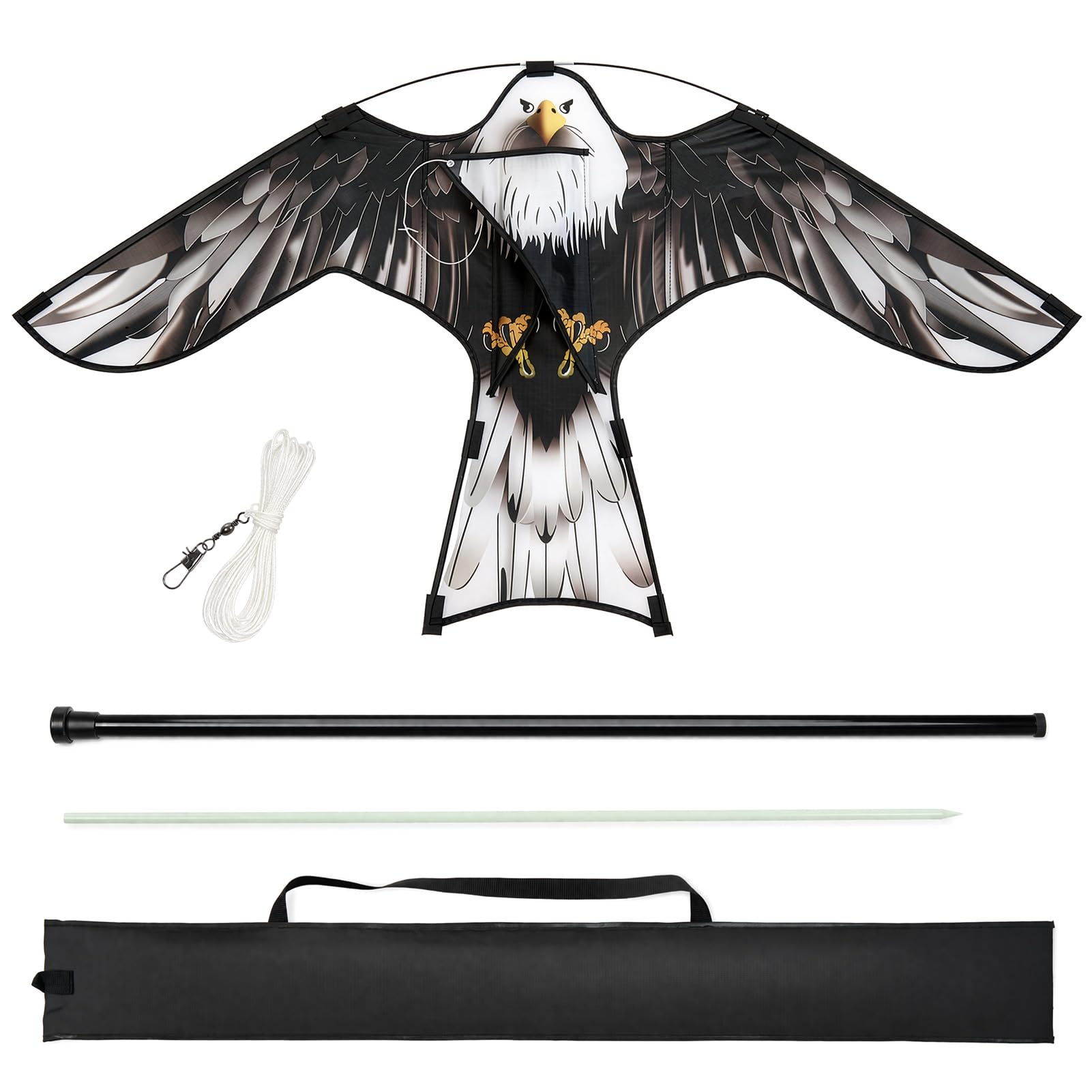 Scarecrow Eagle Flying Kite with Pole – Large Black Bird-Shaped Kite, Garden & Yard Decoration, 62 × 112 cm