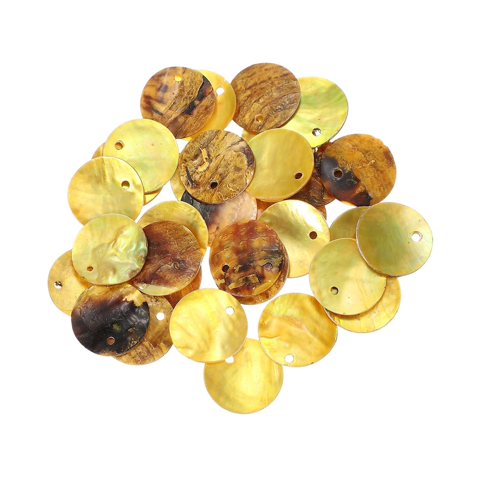 sourcing map 30Pcs Capiz Shells, 1.5cm/0.6" Round Leaf Yellow Shells with a Hole for Seashell Wind Chimes Curtain Shell Garland DIY Jewelry Craft Wedding Home Decoration, Leaf Yellow