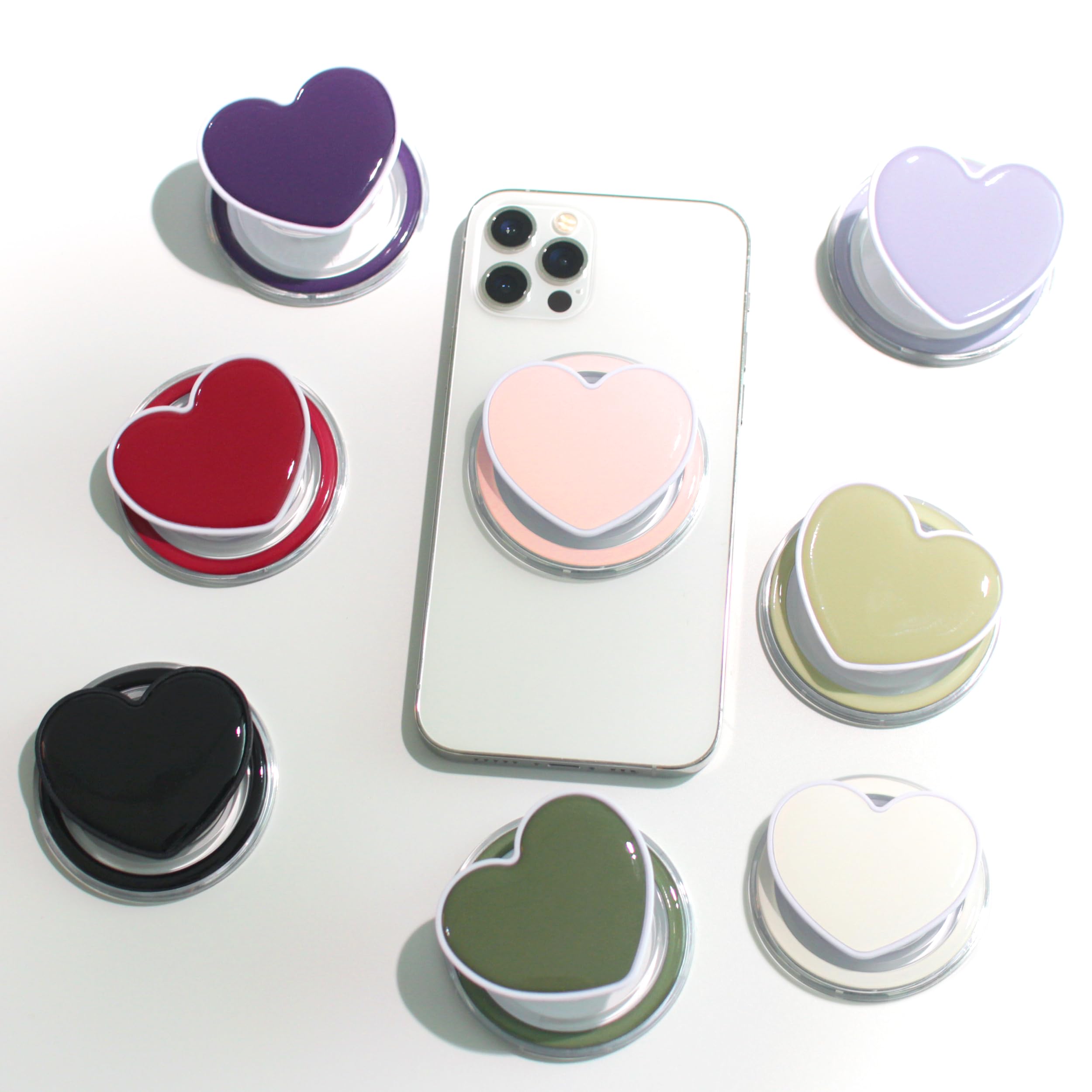 OnTheGrip Cute Solid Macaron Color Heart Shape Collapsible Mobile Phone Grip Stand Holder for Smartphone Tablet Cell Phone Accessory (Black)