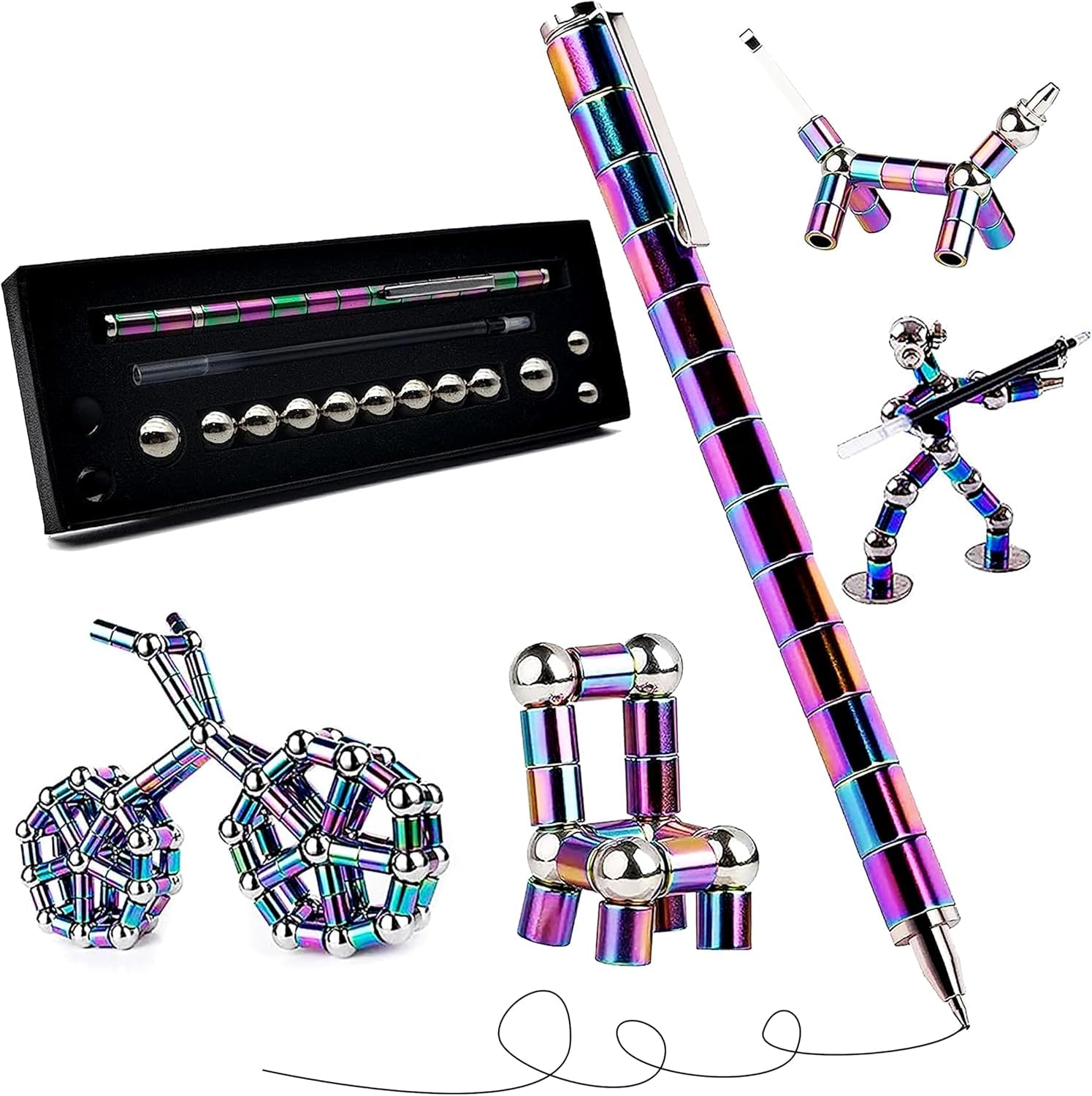 AACHEN Magnetic Fidget Pen - Perfect Writing and spinner magnet toy Combination ，figette figit pens with 13 Magnetic Rings, 137mm Length,Ideal Office and Study Gift for, and Adults with