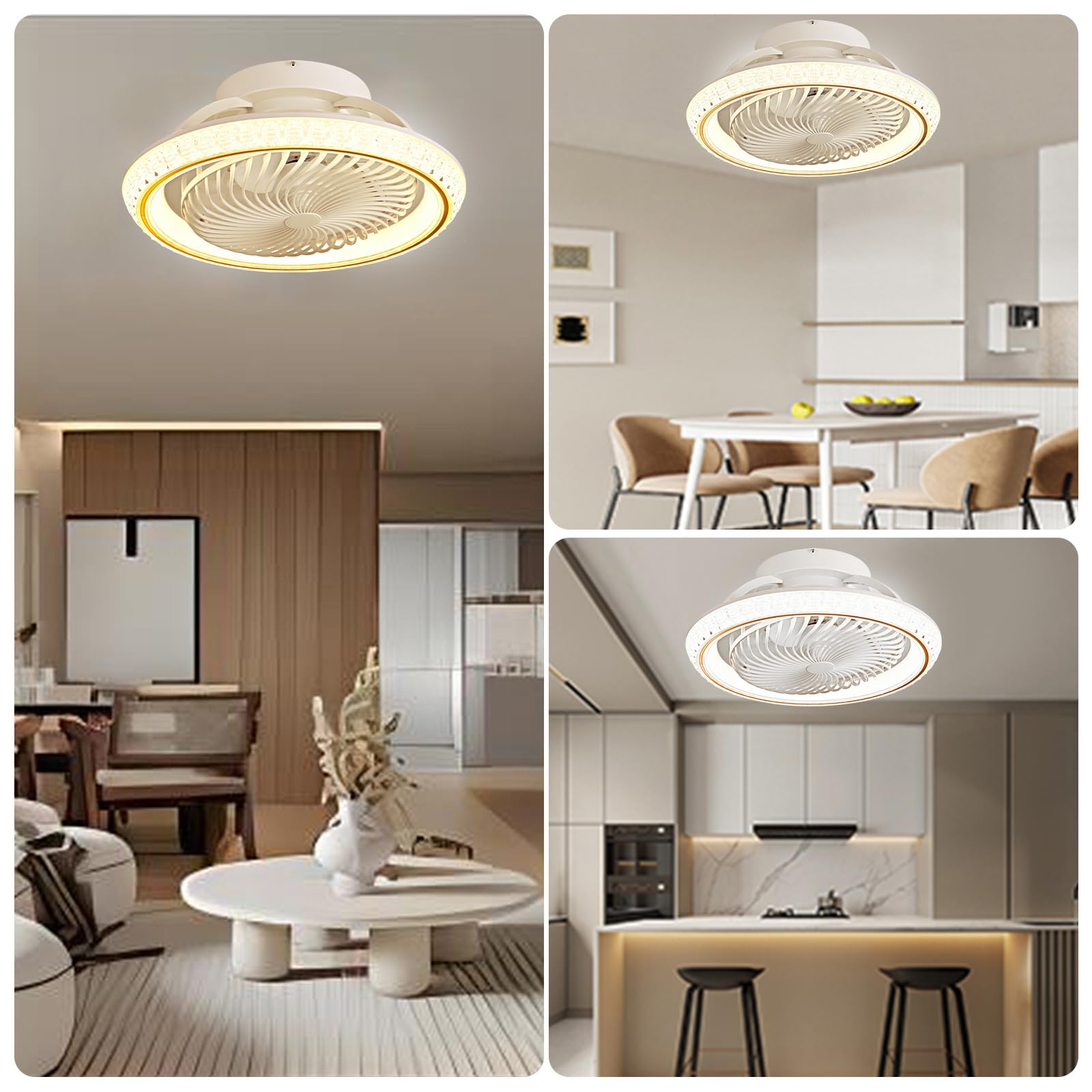 LED Deckenleuchte mit Ventilator, 72W Dimmbar Timer, Fernbedienung, 360° Drehung, Gold 49cm