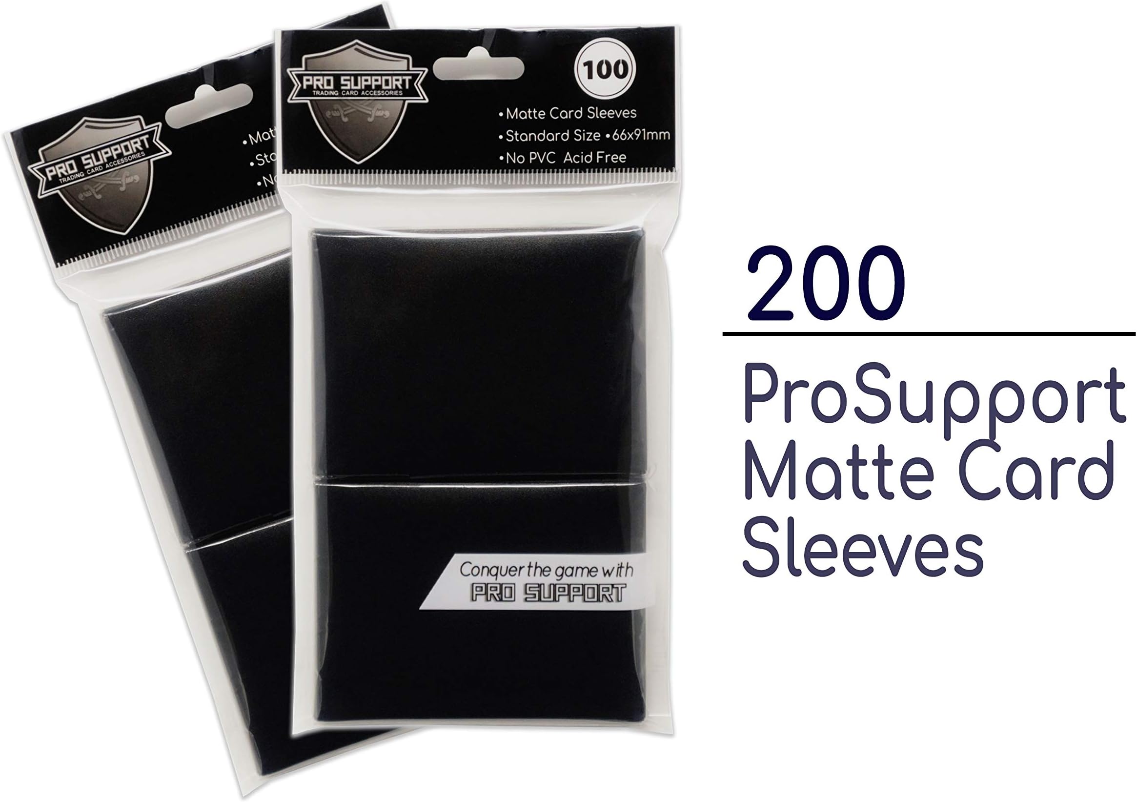 200 (2 x 100 Packs) Premium Black Standard Size Matte Trading Card Deck Protector Sleeves. Ideal for Magic The Gathering “MTG”, Pokemon, Dragon Ball Super, Etc. by Pro Support