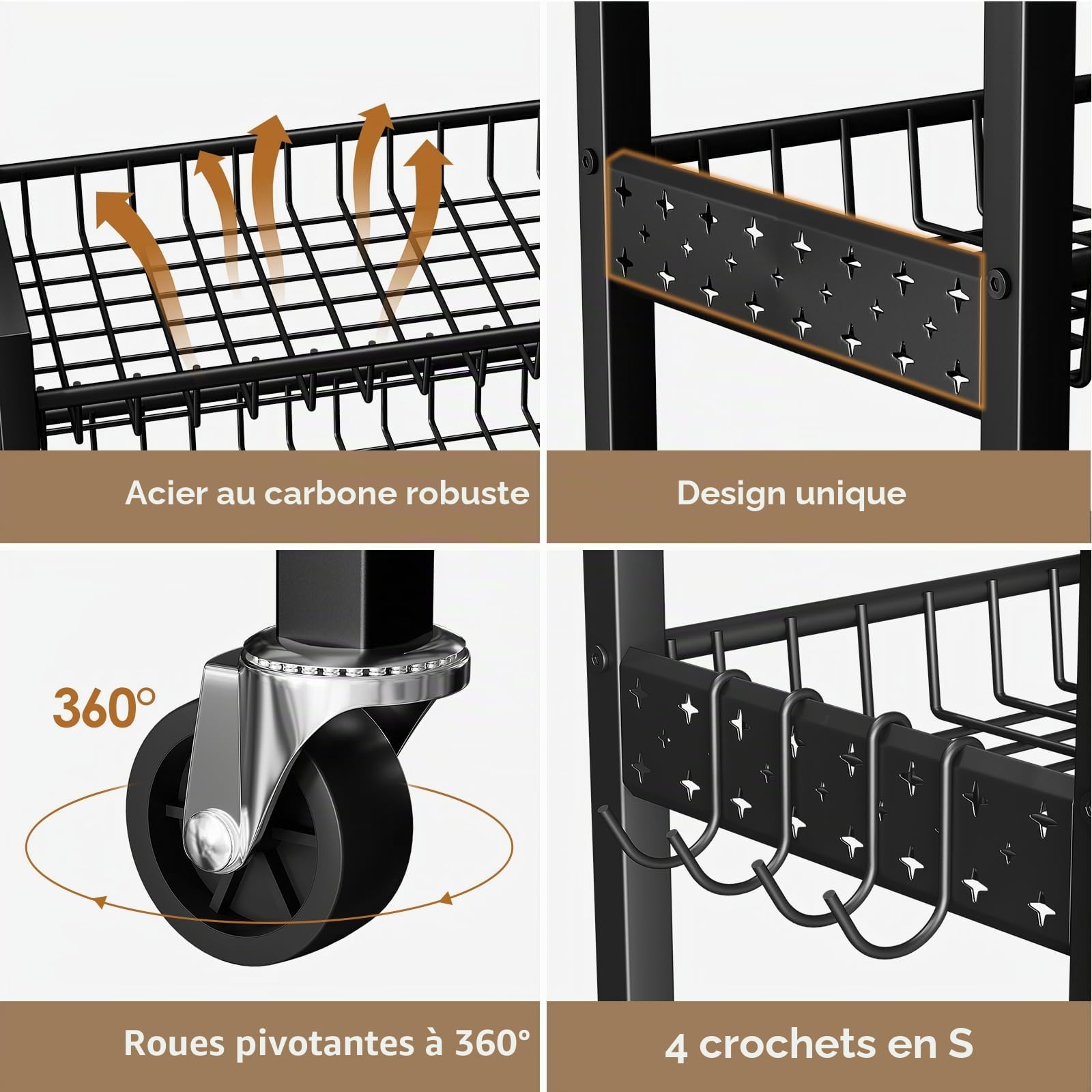Chariot de Rangement Étroit, Chariot à roulettes à 6 Niveaux, Étagère Utilitaire Mobiles Étroite pour Cuisine, Salle de Bain, Buanderie, Salon, Espaces Étroits, 9,84 Pouces ((L)