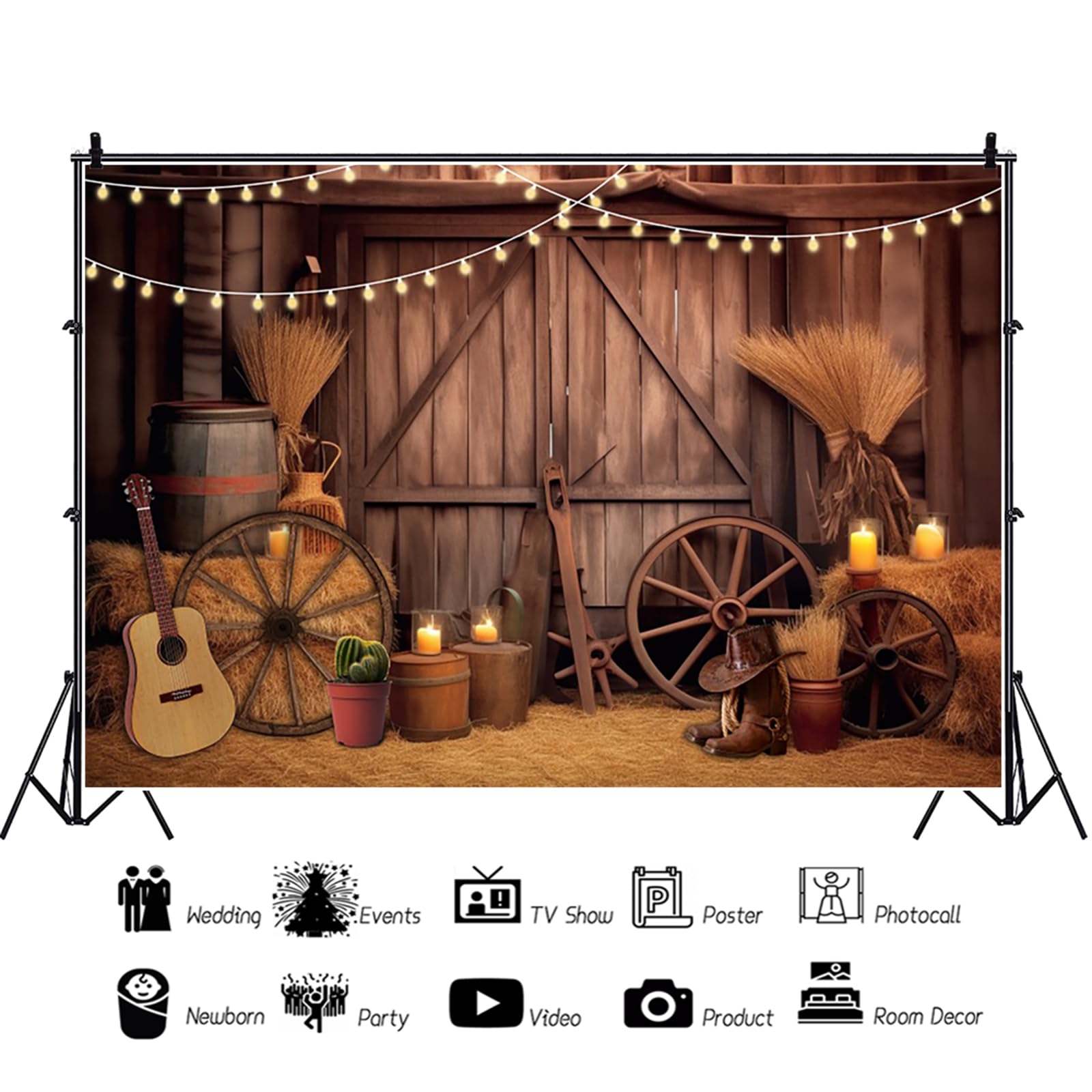 Fondo de Vaquero Occidental 3,6x2,5 m, Salvaje Oeste Casa de Madera rústica Puerta de Granero de otoño Telón de Fondo de Fotografía Baby Shower Cumpleaños Decoración de Fiesta Occidental Banner