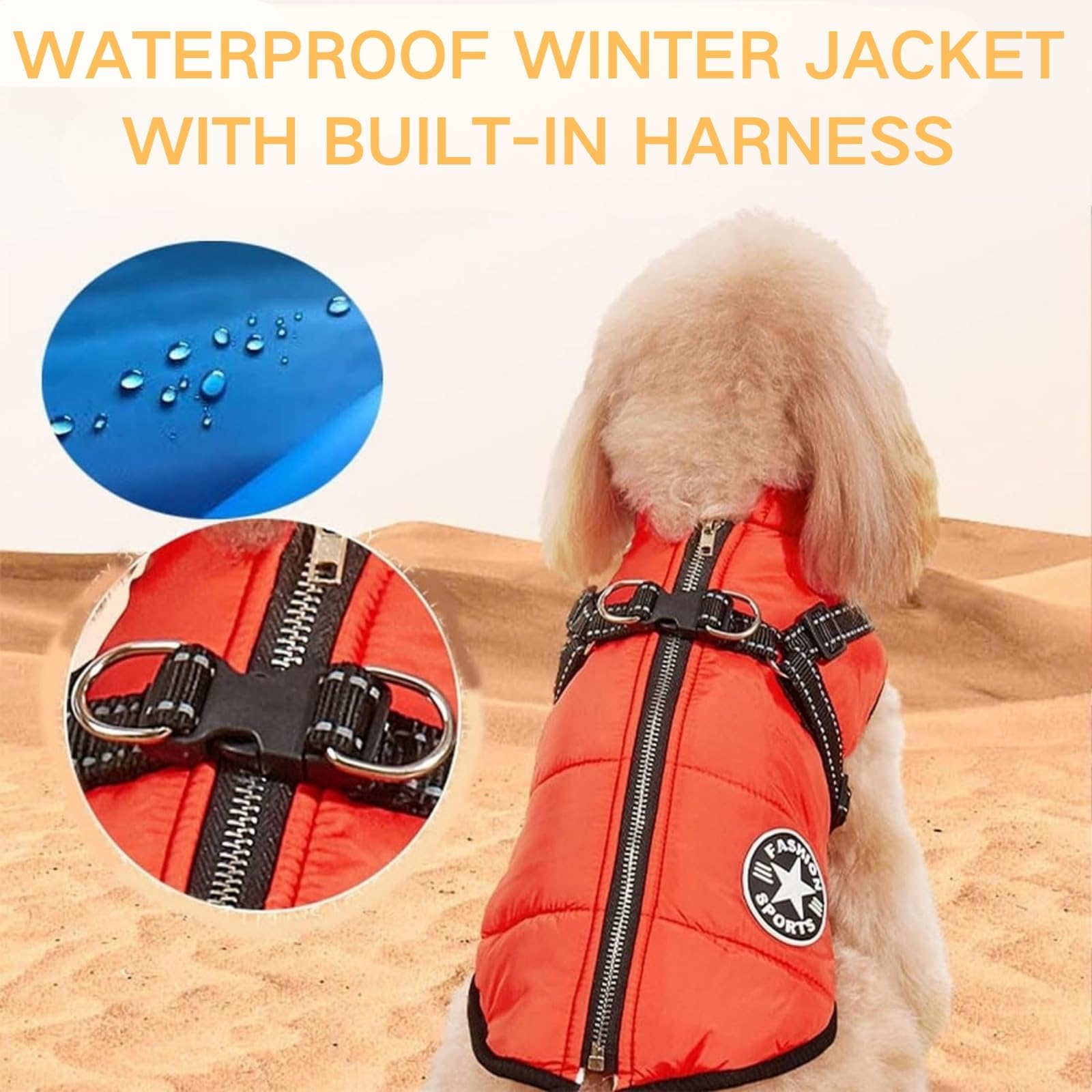 Giacca invernale 3 in 1, impermeabile, antivento, calda e accogliente, con imbracatura integrata e cerniera per cani/gatti di taglia piccola, media e grande