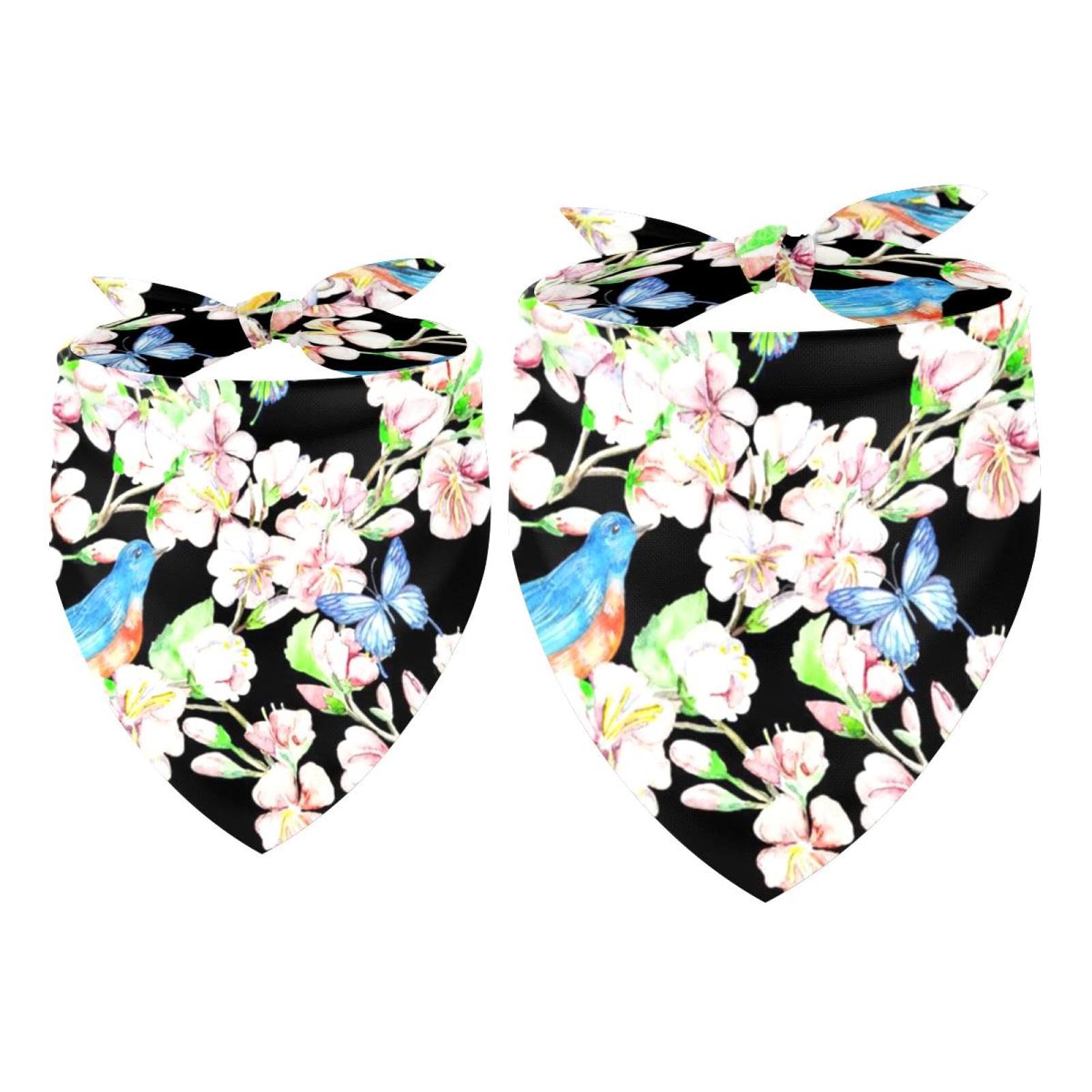 2pcs Pack Dog Bandanas Butterfly Cherry Flowers Bird Triangle Scarf for Small Medium Large Dogs and Cats Pet Kerchief Triangle Scarfs Bibs