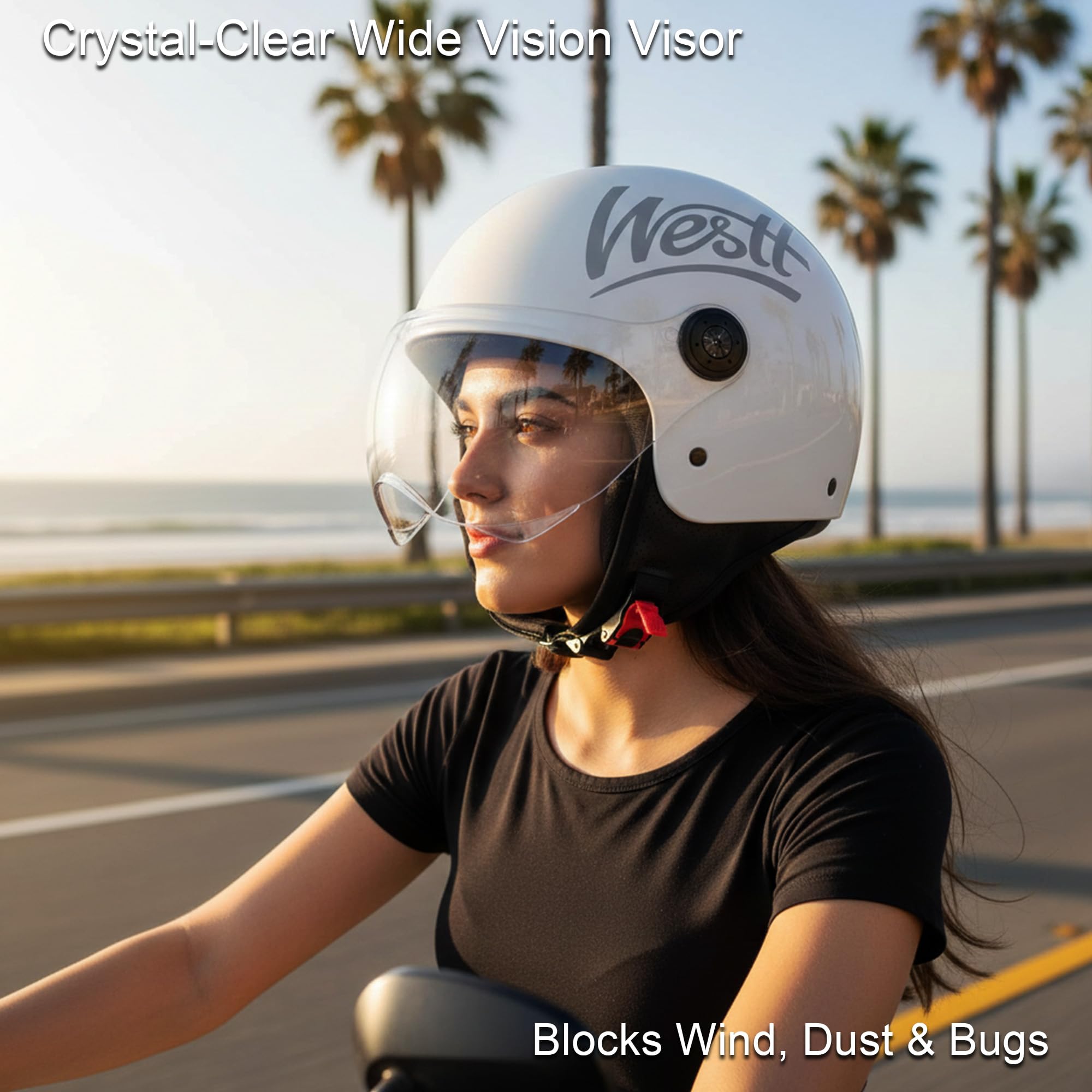 WESTT Classic Casco Moto jet con visiera Casco scooter uomo donna casco Vespa caschi moto jet vintage motorino, nero, grigio, bianco, Certificato ECE DOT, S-XL (Bianco, M (57-58 cm))