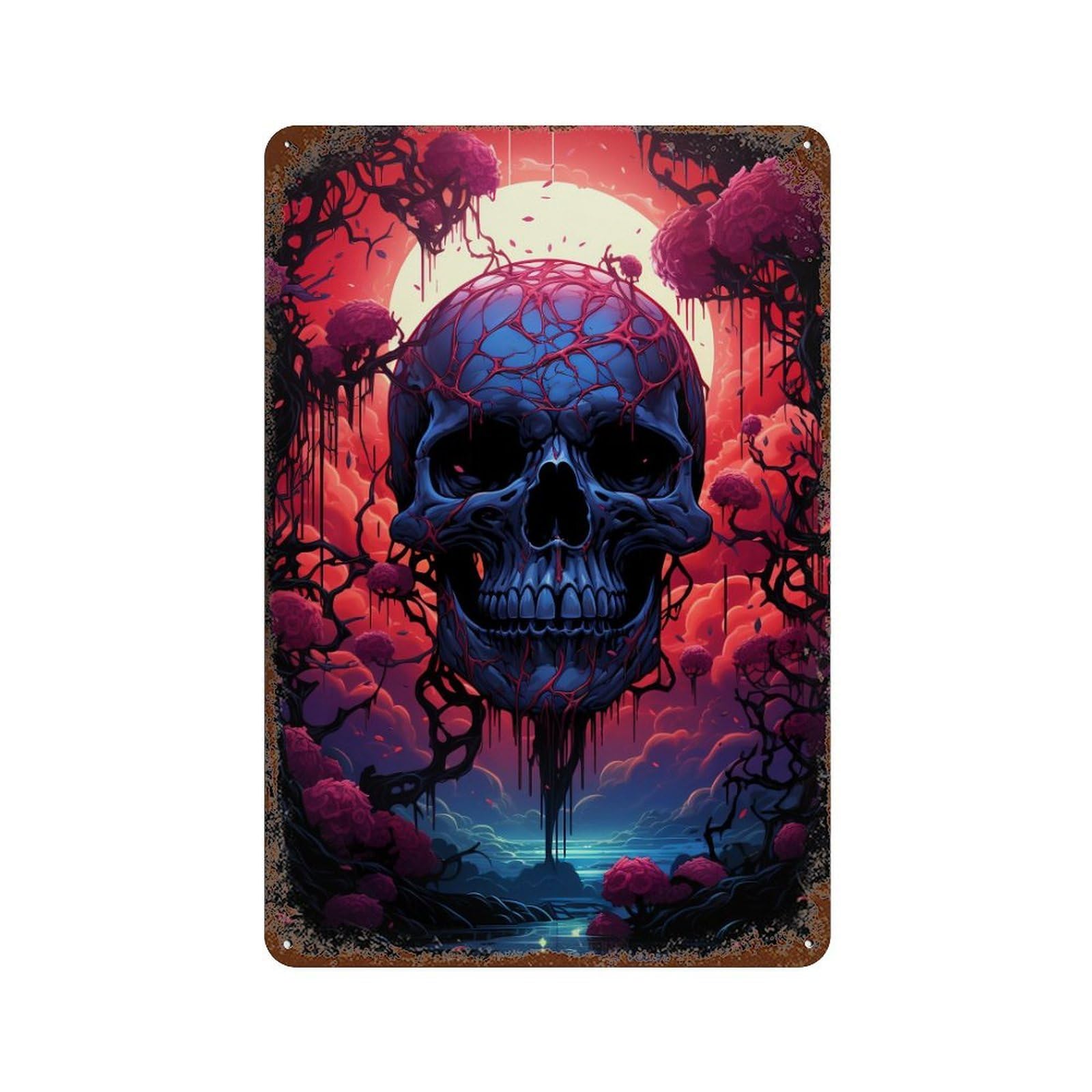Spooky Skull Forest Vintage Rust Metal Sign 11.8"x7.9", for Basement, Hobby Room And Garage Decor, Retro Wall Decor