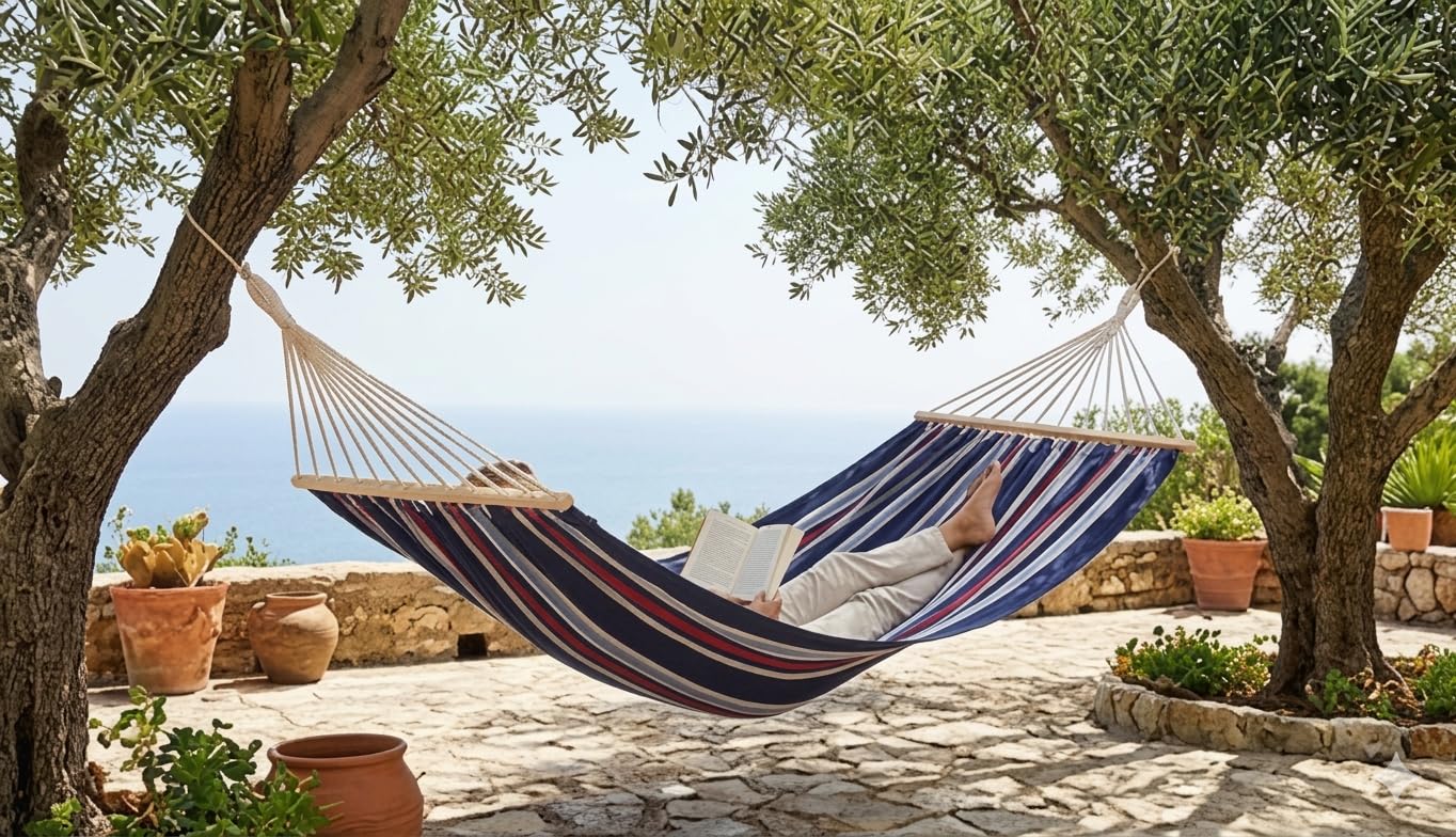 Amaca doppia per giardino in cotone 280 g/mq con asse in legno 200x150 Cm