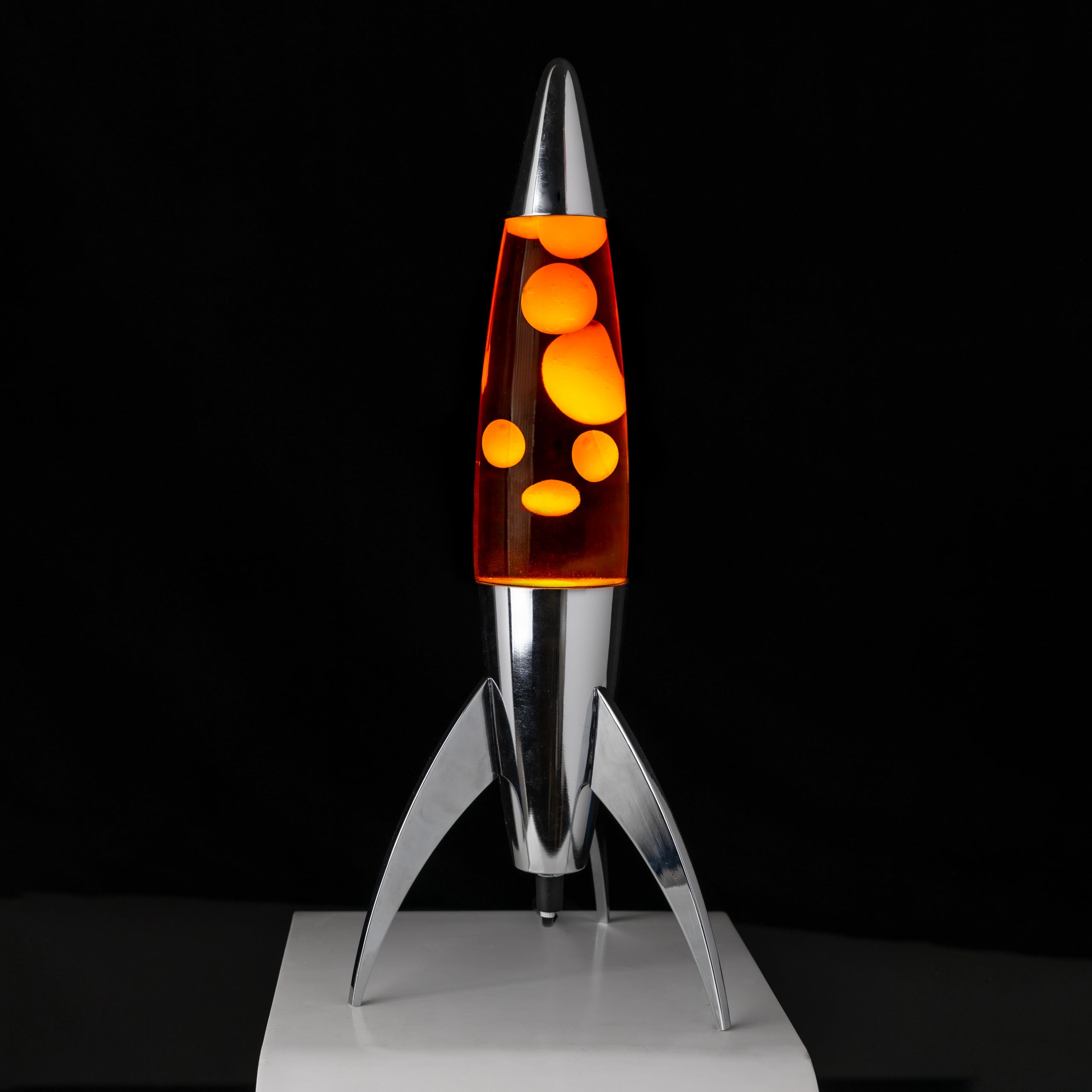 Fisura Lavalampe Rocket Orange verchromter Sockel Retro-Lampe Ersatzlampe 20 cm x 20 cm x 45 cm