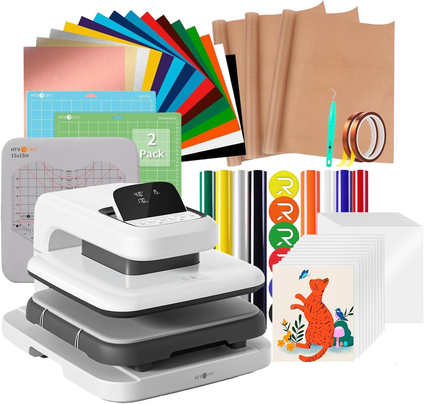 Prensa Térmica Automática HTVRONT 15x15 para Camisetas con Accesorios