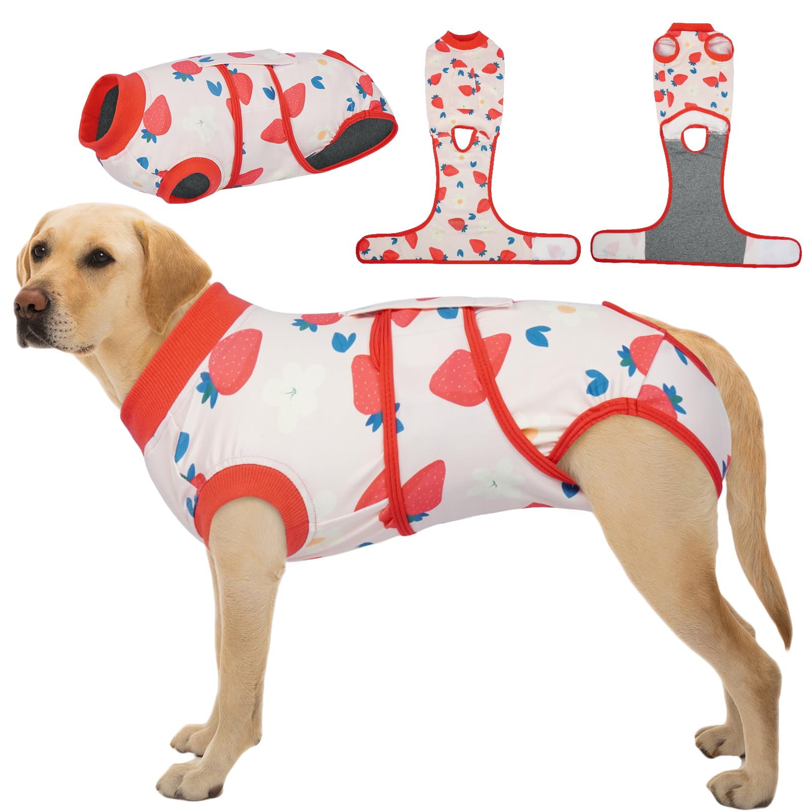 Kuoser Dog Surgery Recovery Suit, Dogs Recovery Suits for Female Spay and Male Neuter, Dog Onesie for After Surgery Post-Op Care, Puppy Post Body Vest Prevent Licking, Pink Strawberry 2XL โ image 1