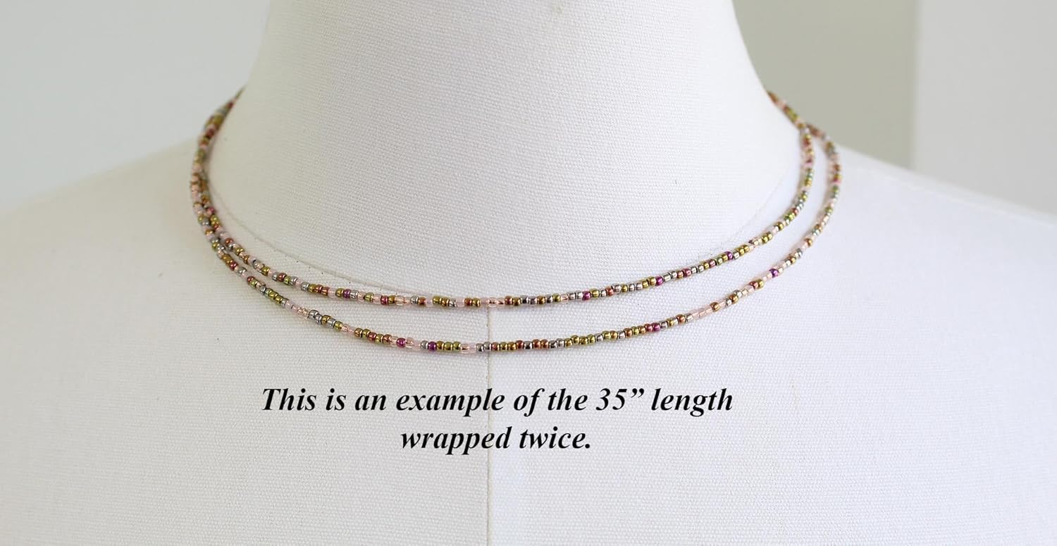 Handmade Pink Gold Seed Bead Necklace, Thin 1.5mm Single Strand