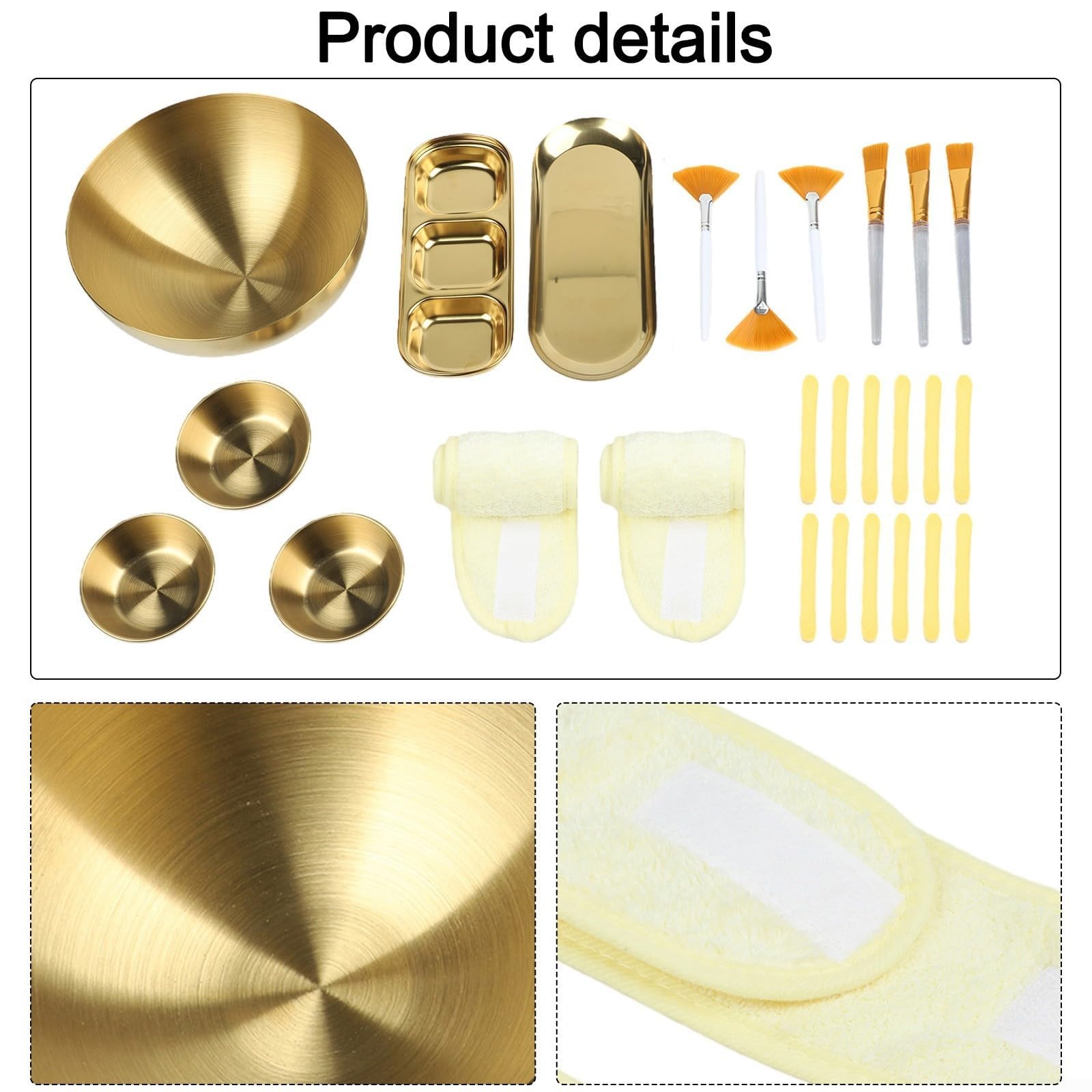 Set di 26 ciotole per il trattamento del viso in acciaio inox, con spazzole e accessori, kit di miscelazione per maschera dorata con vassoio divisorio, per casa, spa, salone, bellezza idratazione
