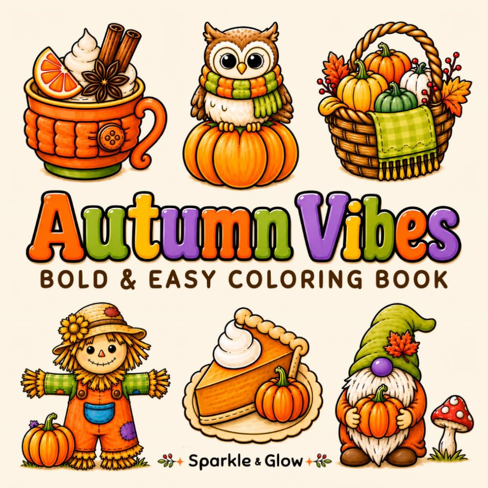 Autumn Vibes: Bold and Easy Coloring Book for Adults and Teens Featuring Cozy Autumn Scenes for Relaxation and Stress Relief