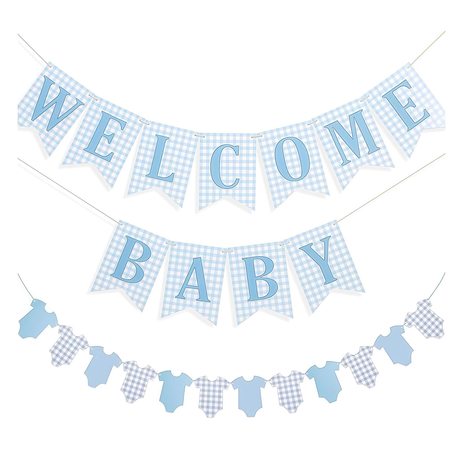 Ficopano Welcome Baby Boy Decorations, Baby Boy Banner, Welcome Home Garland, elegant wall ornament for Baby Shower, Gender Reveal and Family Party Decor, (Blue White)
