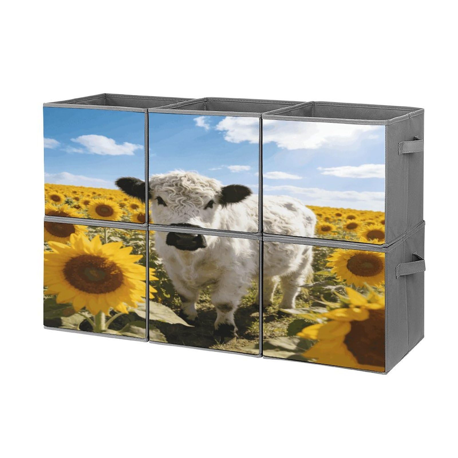 Fodpand Style Western Highland Cow Sunflowers Cube Bins With Double Handles,Set Of 6 Cube Organizer, Stackable And Foldable Storage Bins For Organization, Closet, Shelves, Offices