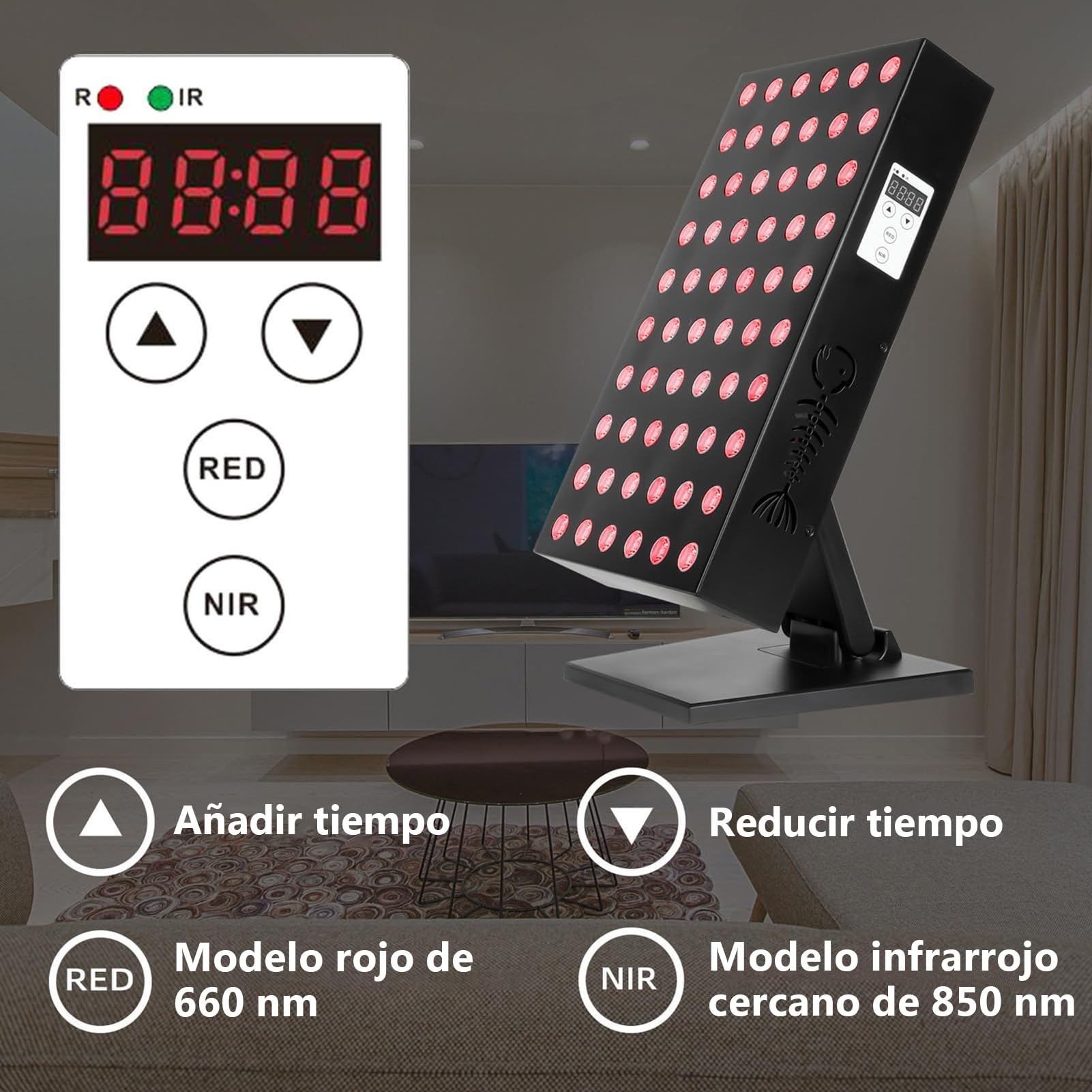 GOURIXIN Panel De Terapia De Luz Roja LED 2025, Grado Clínico, 300 W, 660 NM, Luz Roja, 850 NM, Infrarrojo Cercano. para Rostro Y Cuerpo. Tiempo Ajustable. Alivia El Dolor Negro