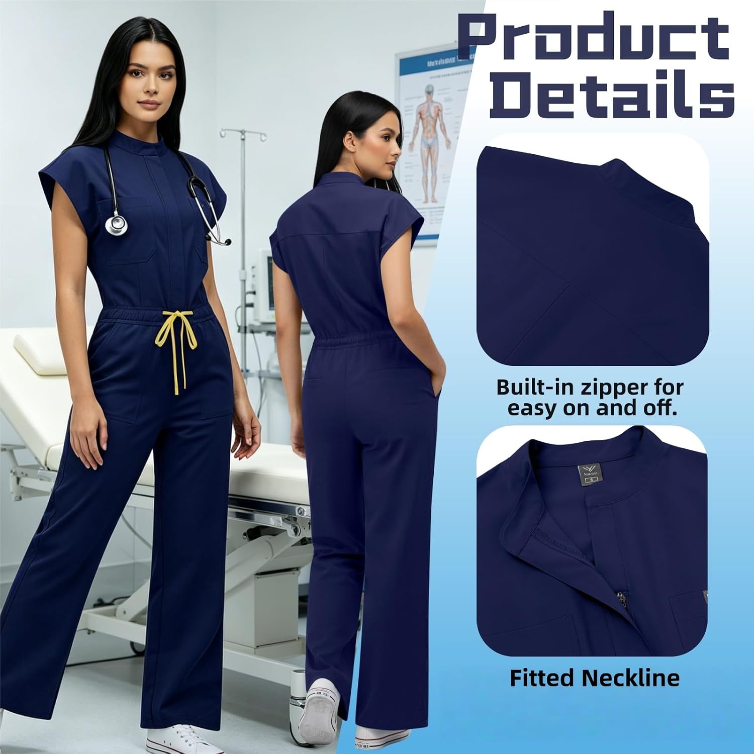 Scrubs Set for Women,Women's Stretch Scrub Jumpsuit-Elastic Waist One Piece Medical Uniform