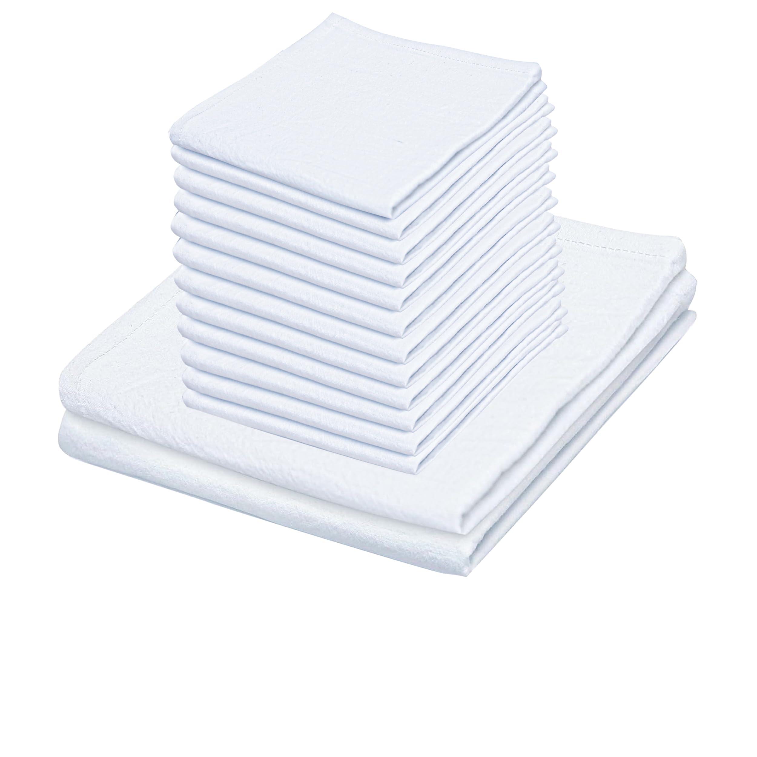 Flour Sack Kitchen Towels |Cotton Blank Towel | Tea Towel Crafting Embroidery for Spring Decor|Thick Absorbent Quick Dry | Baking Bread Proofing Linen Cover (White, 28"x28"- 2 Pack & 13"x13"-12 Pack)