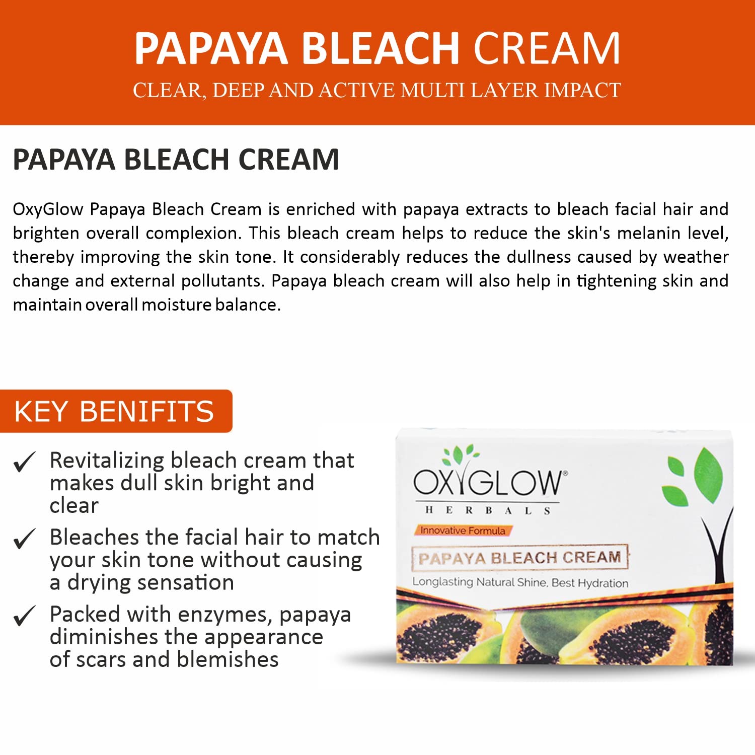 OxyGlow Herbals Papaya Bleach Cream Enriched with Goodness of Papaya| Hydrates & Rejuvenates the Skin| Gives Instant Glow & Exfoliates Dead Skin 50Gram - Image 2 thumbnail