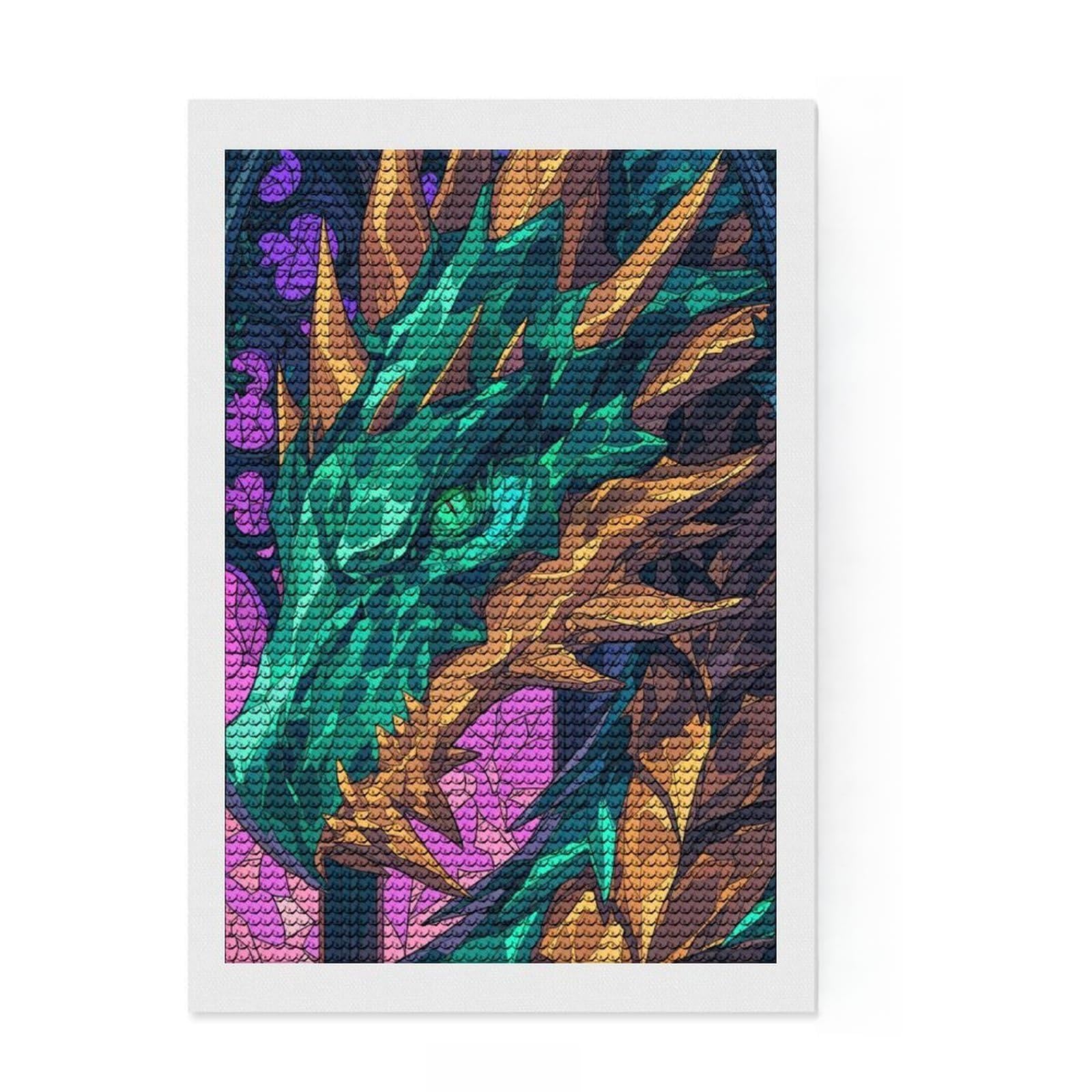 Junmoney Dragons Majesty Diamond Painting Canvas Set 8"x12", for Teens, Satisfying Creative Project, Christmas Gift, Farmhouse Decor