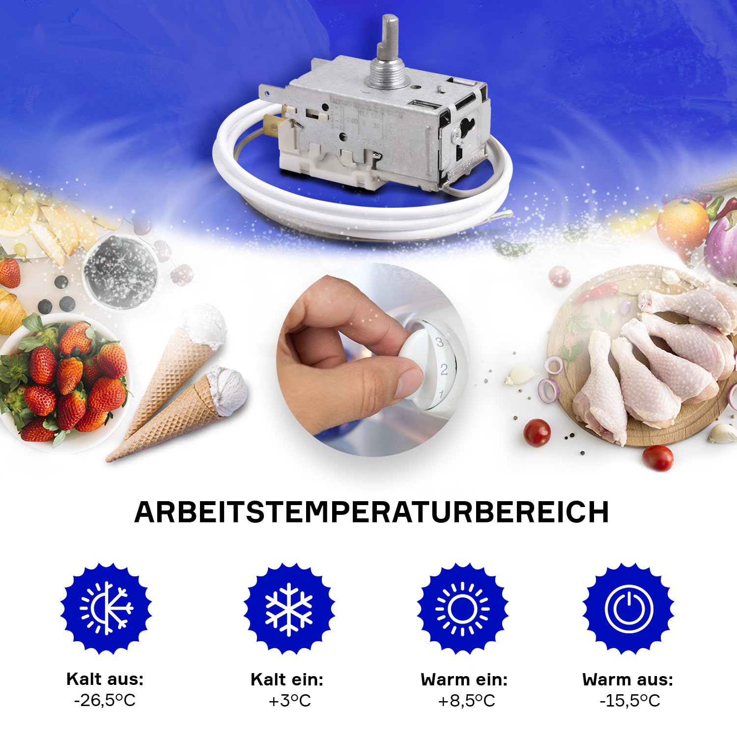 Thermostat Ersatz für AEG Zanussi Kühlschrank mit Gefrierfach Ersatzteile für 226214101/9 K57-L5807 Juno Privileg Blomberg Alno Kühl Gefrierkombination