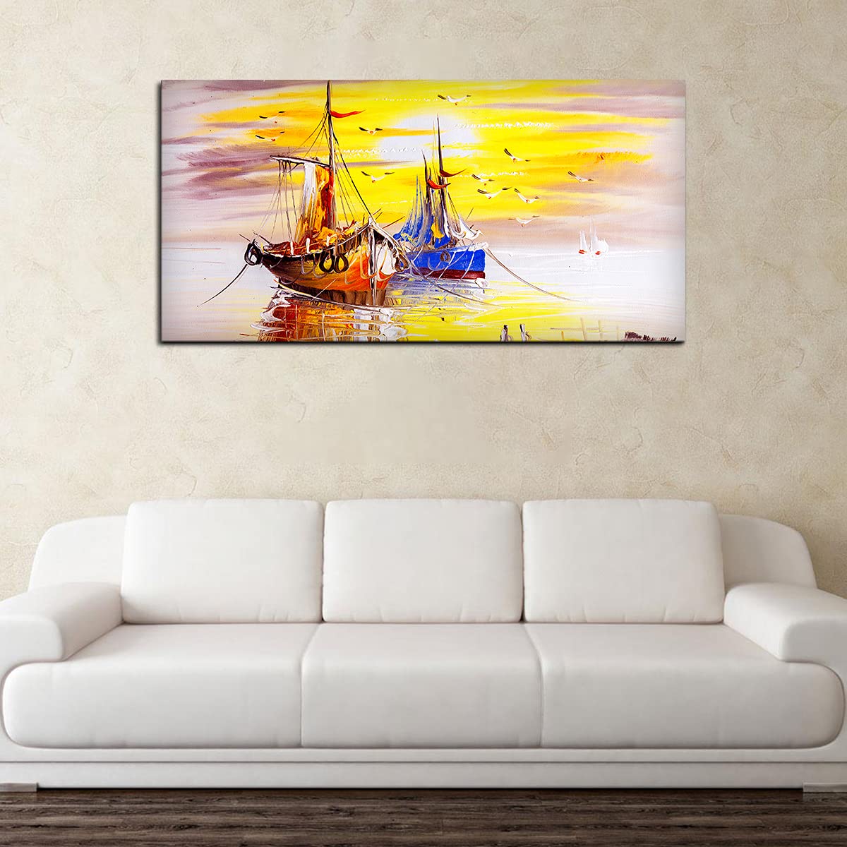 VIBECRAFTS Sailing Ships on the Ocean in Beautiful Sunset Premium Canvas Wall Painting With Frame for Living Room Drawing Room Home|Office|Gift (PTVCH_2207)