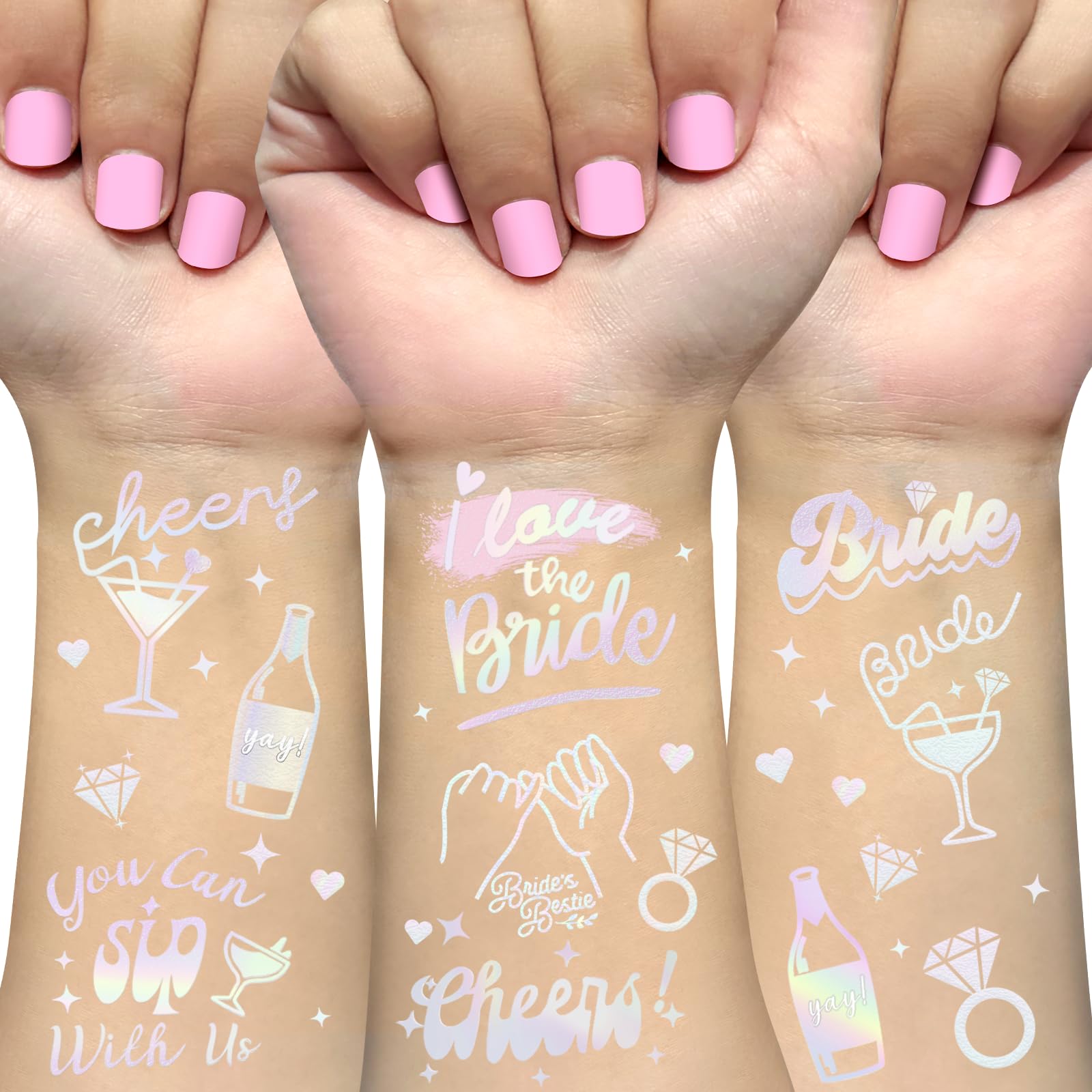 Ovasorve Bachelorette Cheers Temporary Tattoos 48 Iridescent Styles Tattoos for Cheers Decorations Bachelorette Party Supplies Bridesmaid Bride To Be