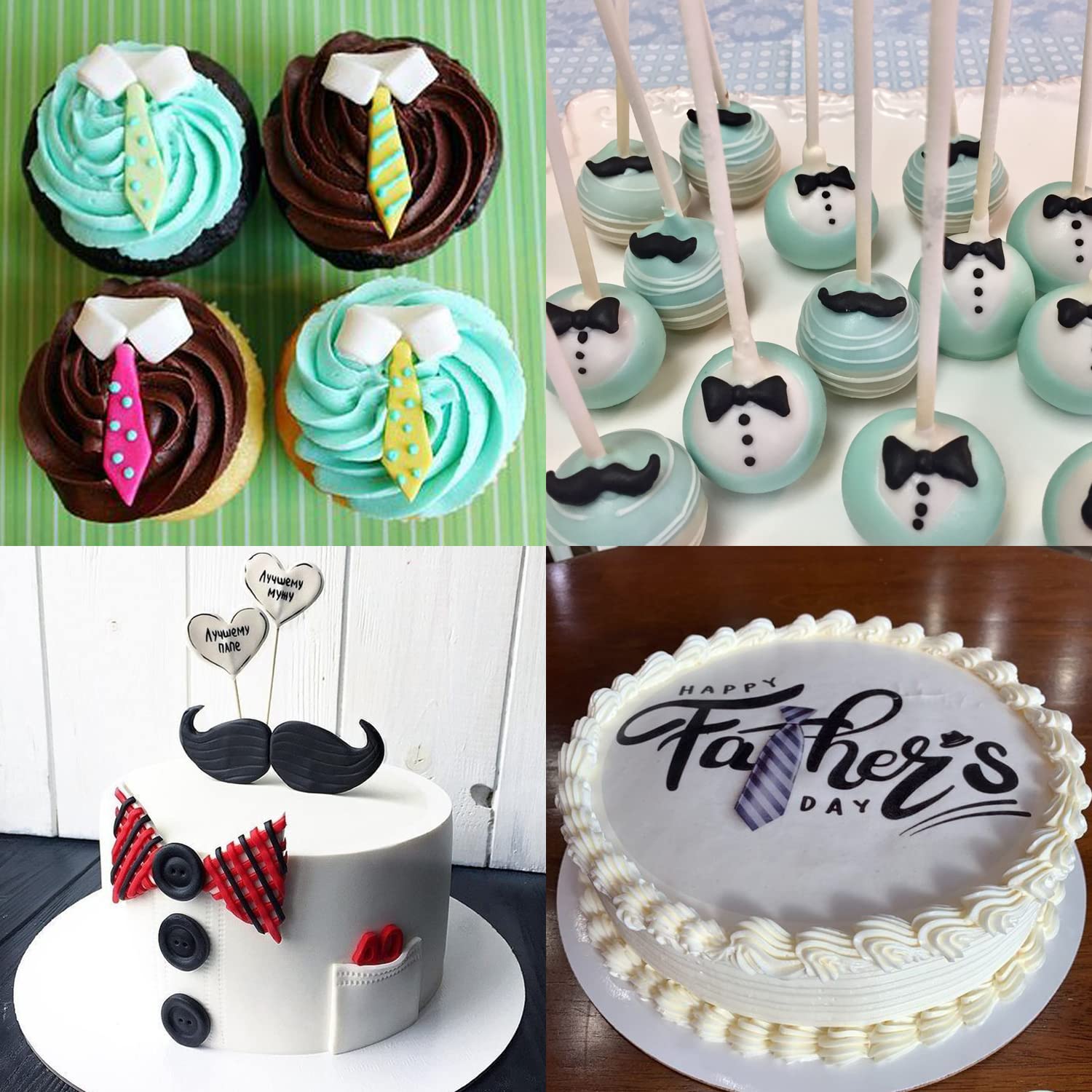 Doumeny 6 moldes para fondant del Día del Padre, I Love Dad, bigote, corbata, lazo, barba, chocolate, dulces, galletas para decoración de cumpleaños