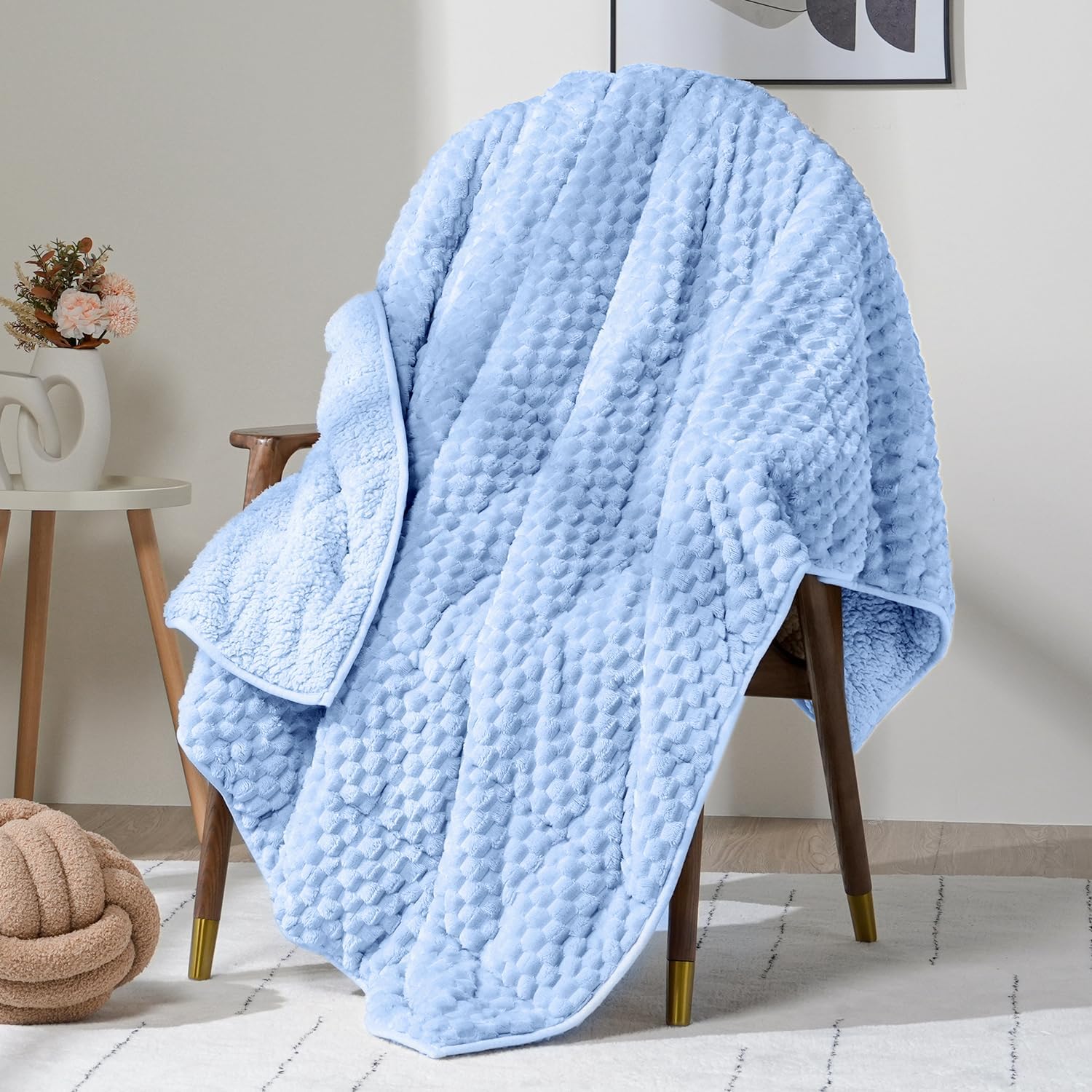 Fleece Weighted Blanket for Adults 48" x 72" 15lbs Fuzzy Blankets, Blue