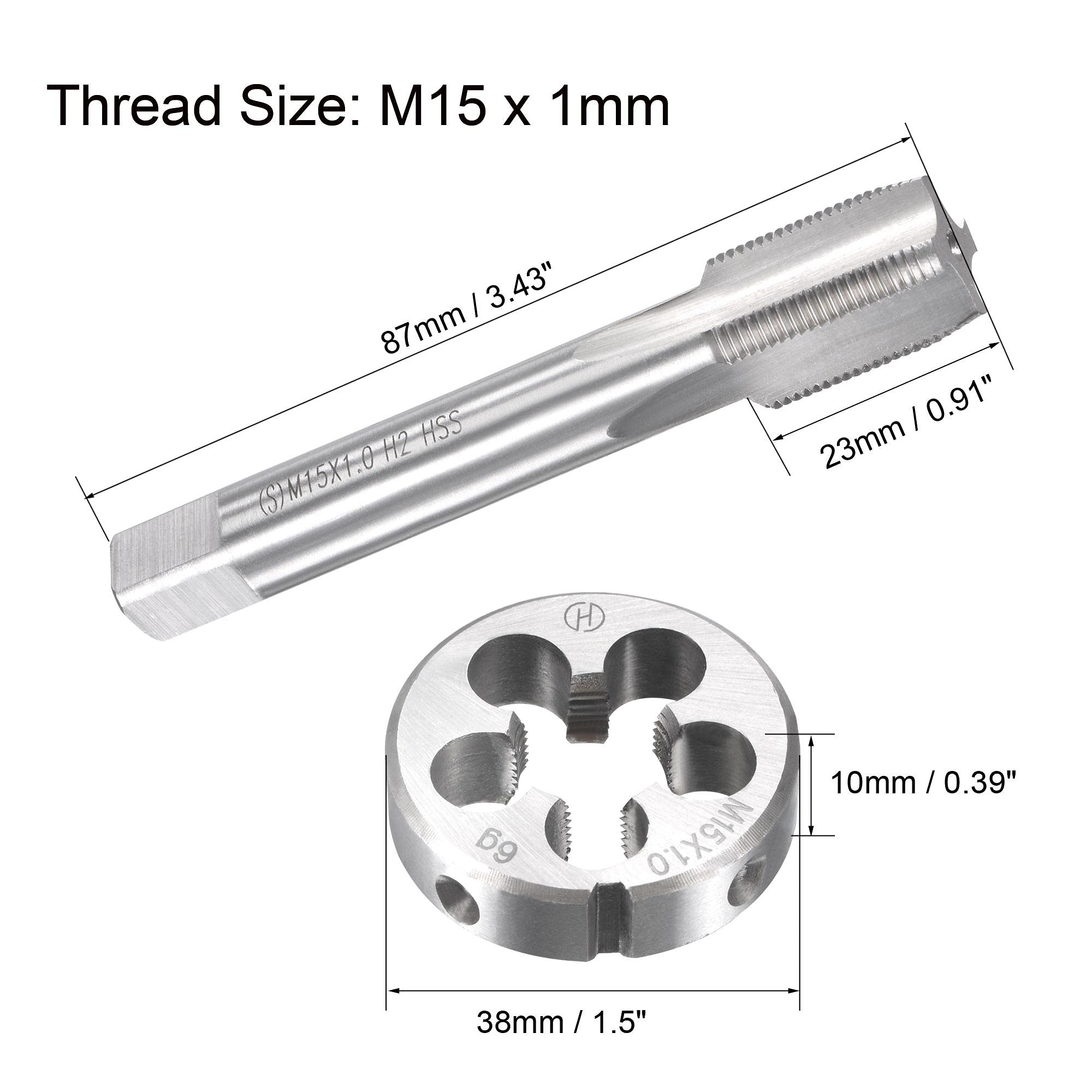 uxcell M15 x 1mm Metric Tap and Die Set, Machine Thread Screw Tap with Round Threading Die, Tap & Die Kit for Nut Screw Bolt Thread Repair — Amazon image 2