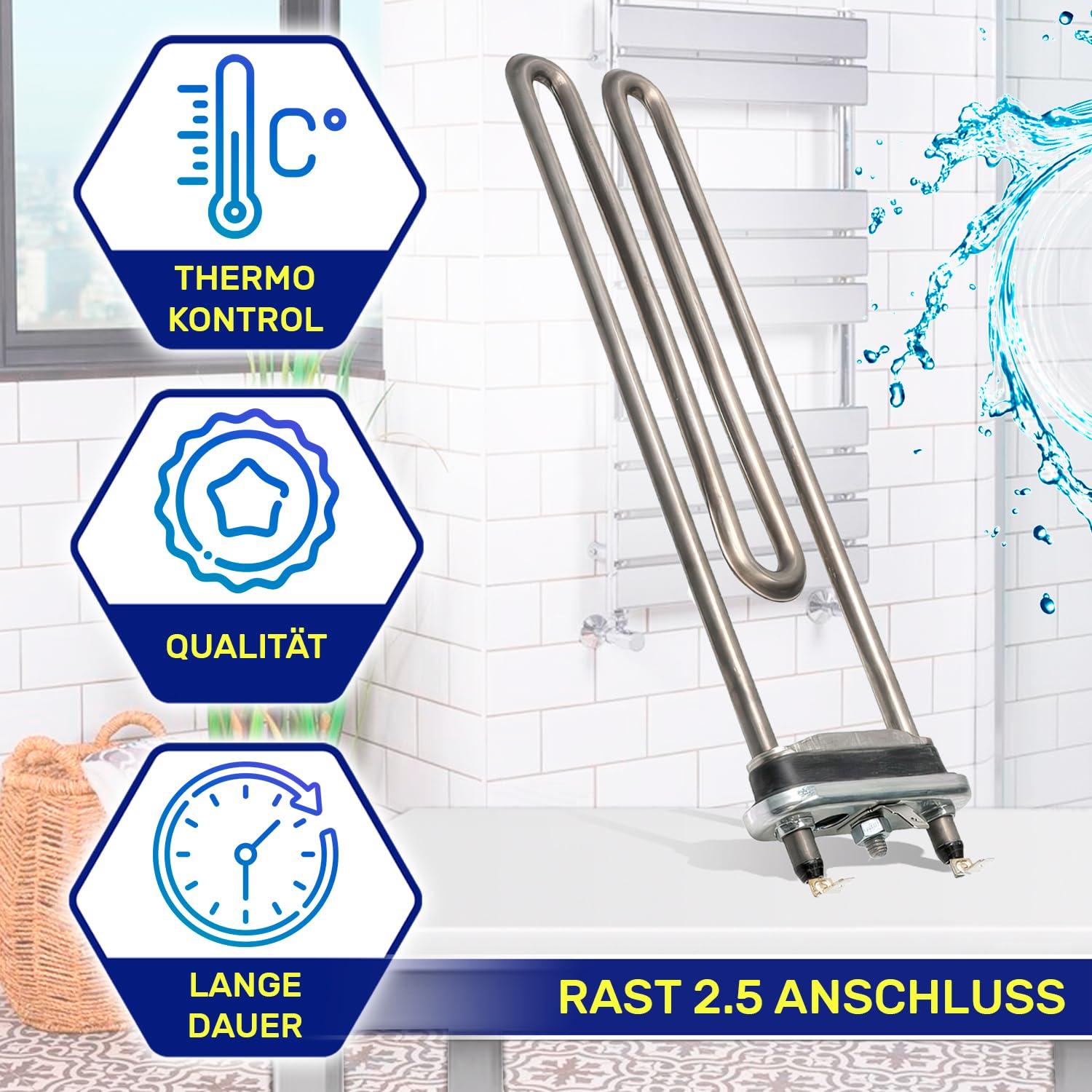 Heizstab Waschmaschine 2000W 230V mit dem Originalcode 00649359 649359 00644241 644241 für Bosch für Siemens - MADE IN EU - Garantie 10 Jahre - MONTERAL