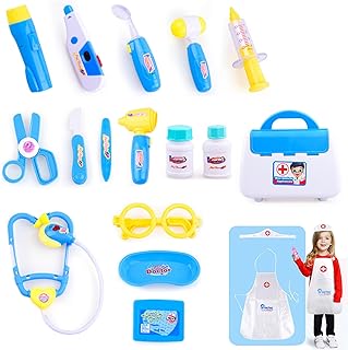Queta Doctor's Case, Doctor's Toy, Dentist Doctor Set, 18-Piece Medical Kit, Educational Toy, Children's Role Play for Toddlers from 3 Years (Blue)
