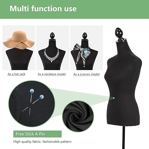 Miniatura 19 de Maniquí femenino, maniquí de torso con soporte de trípode de madera, altura ajustable de 60 a 67 pulgadas, modelo de vestido femenino para coser