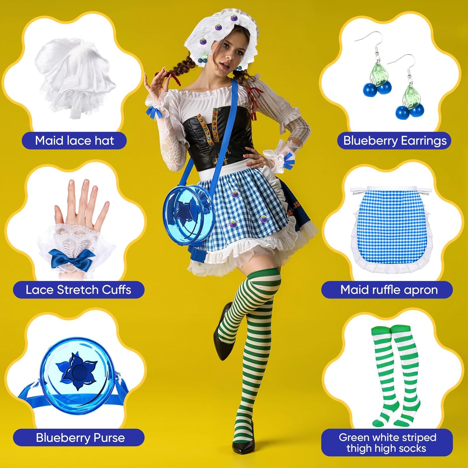 Coume 7 Pcs Strawberry Cake Costume Women Halloween Sweety Berry Accessories for Women Adult Halloween Cosplay Dress up Party - Image 5