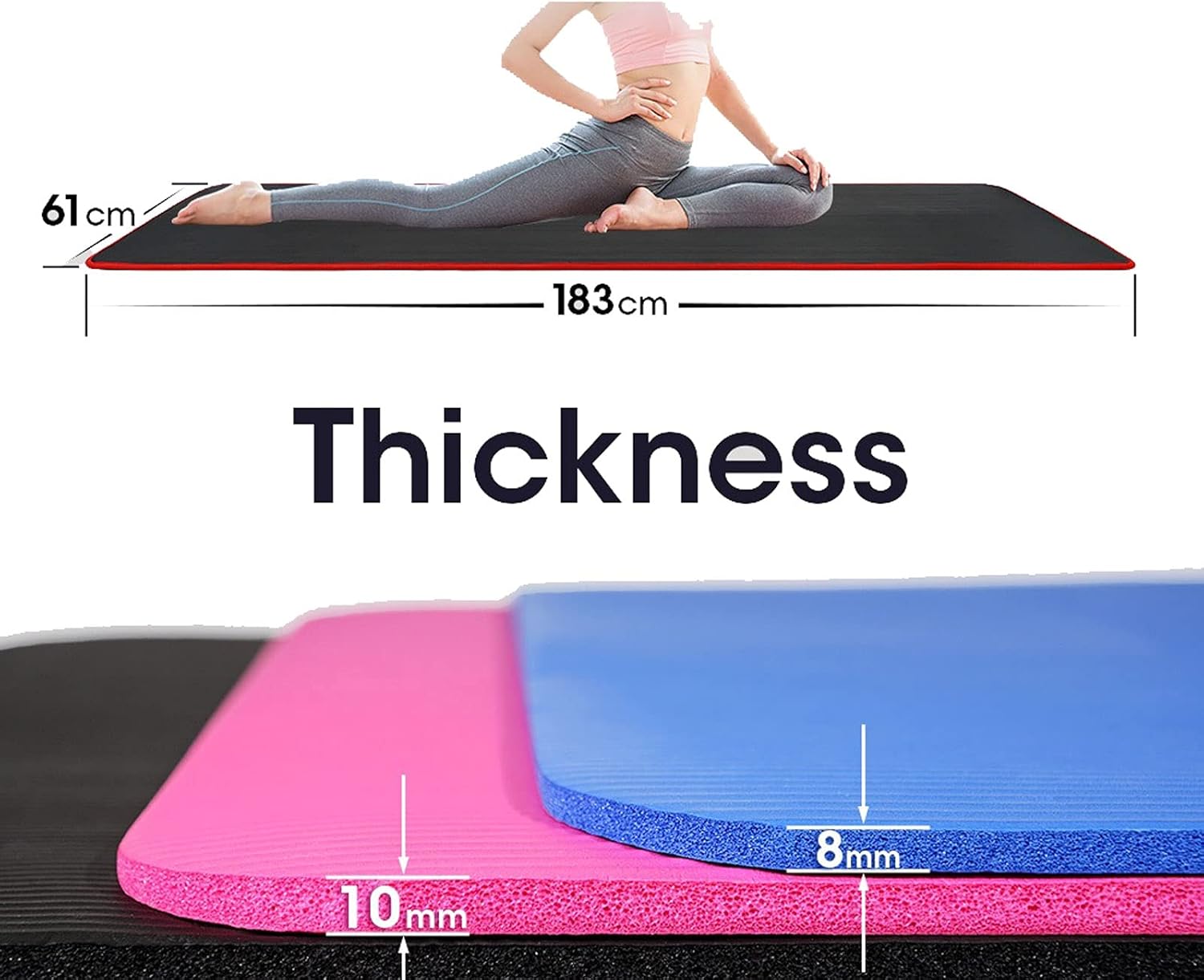 IEASEyjd Yoga Mats NBR Material Sport Thick Yoga Mat with Bag,for Fitness,Pilates Gymnastics Massage pad Exercise mat for Beginner 1830 * 610 * 8/10mm, (Color : Blue, Size : Edge 10mm) : Sports & Outdoors