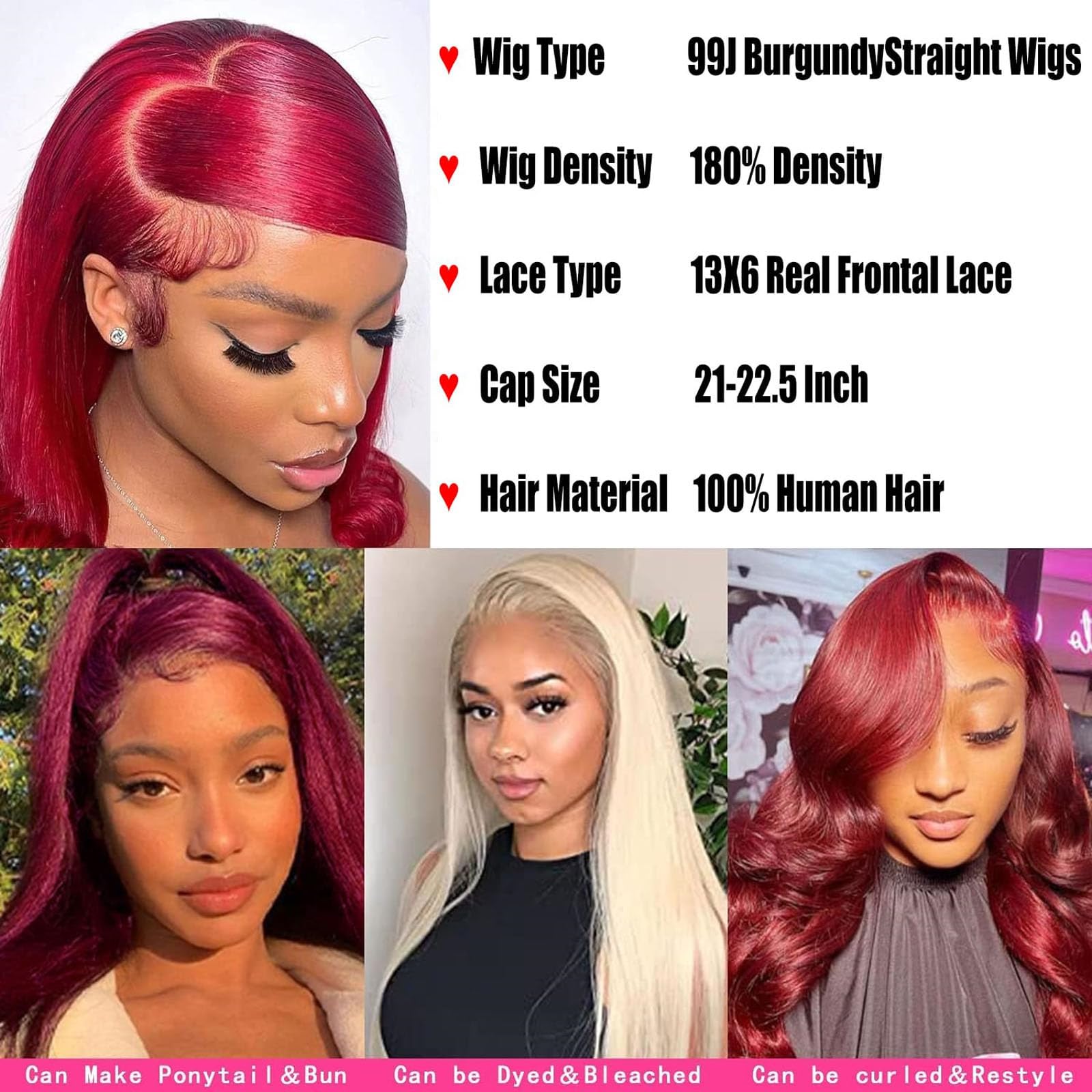 13x6 HD Lace Front Straight Human Hair Wig, 180% Density
