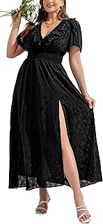Dresses for Women 2025 Elegant Classy Wedding Guest Cocktail Formal Gown Short Flutter Sleeve Floral Maxi Dress - Buy now