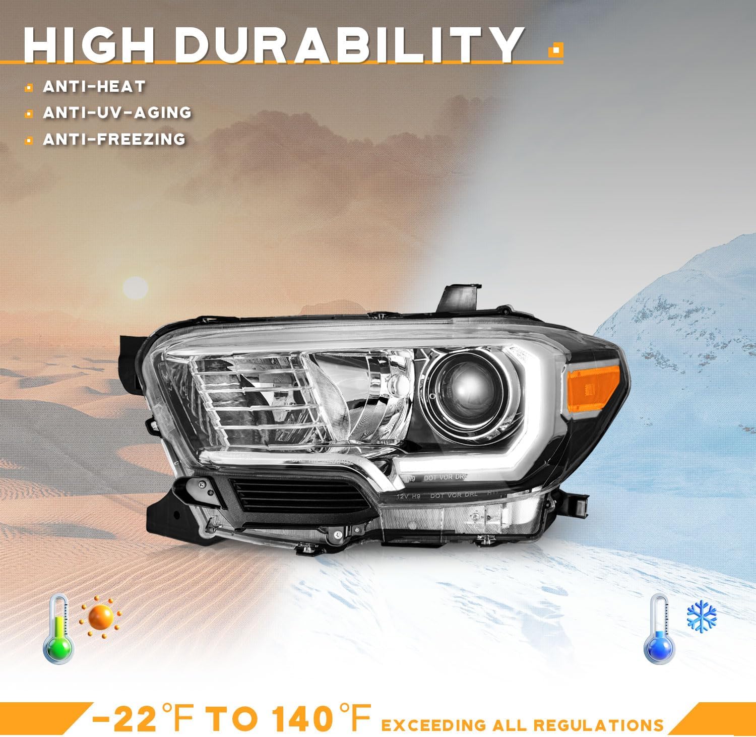 WEELMOTO Fits Factory DRL Headlights for 2016-2022 Toyota Tacoma TRD/Limited, Headlight Compatible with 2016 2017 2018 2019 2020 2021 2022 Tacoma Replacement Chrome Housing