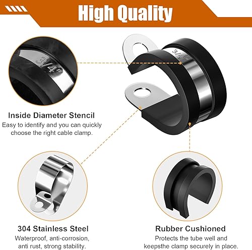 Miniatura 4 de Kit surtido de 80 abrazaderas de cable, 7 tamaños de abrazadera de cable de metal de acero inoxidable 304, abrazaderas de alambre aisladas,