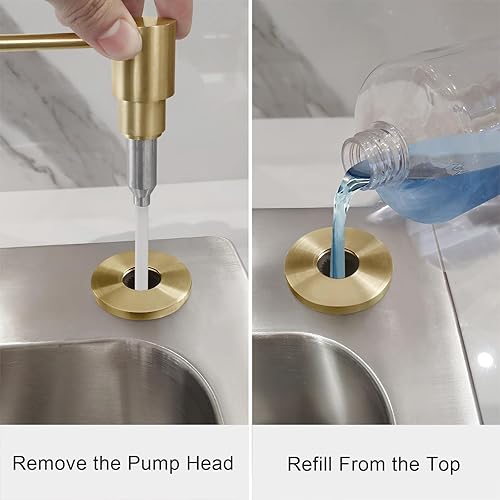 Miniatura 6 de Dispensador de jabón o dispensador de loción para fregadero de cocina de latón montado en la cubierta con botella recargable de 17 onzas sobre el