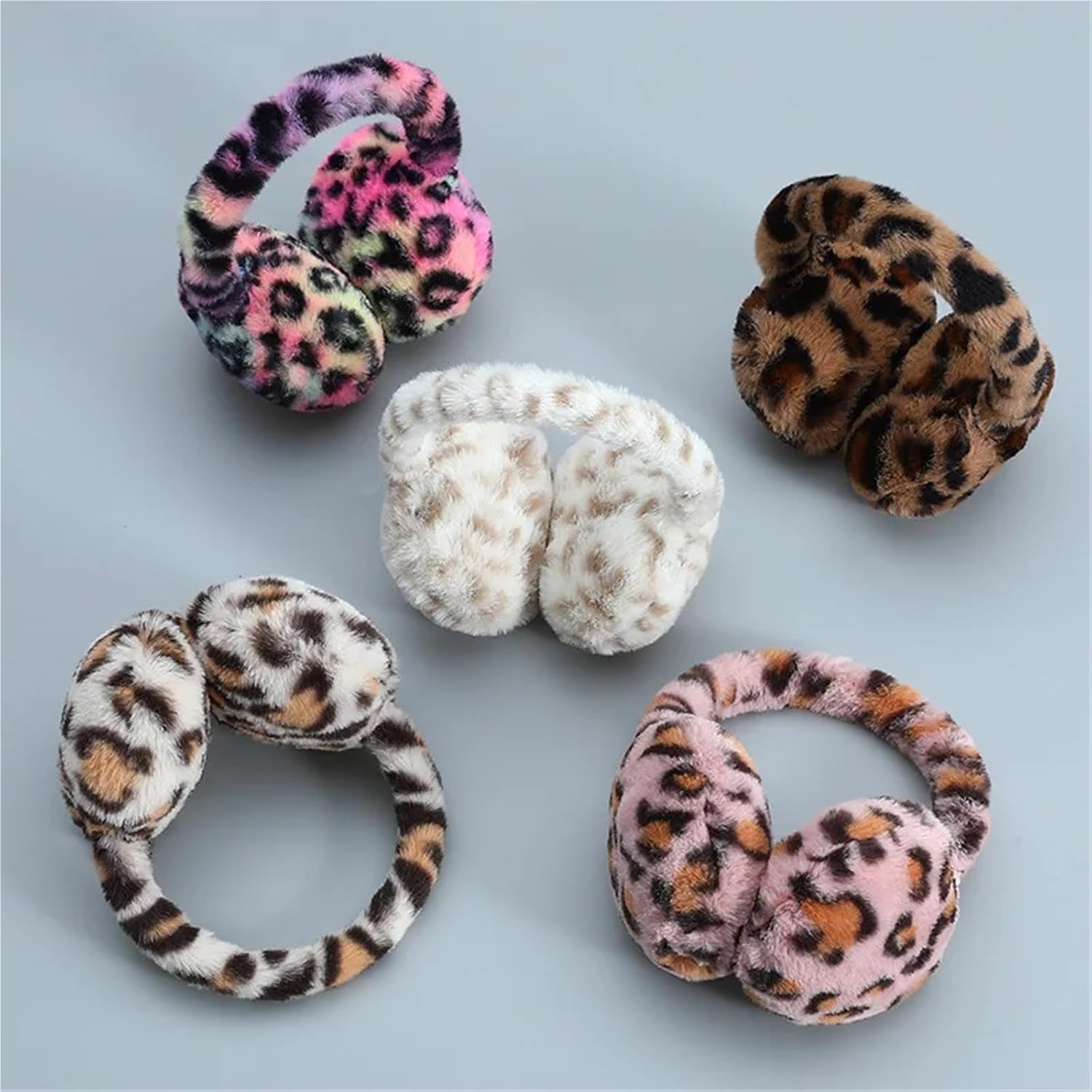 2 PCS Leopard Print Earmuffs for Men Women Winter Warm Knit Ear Muffs