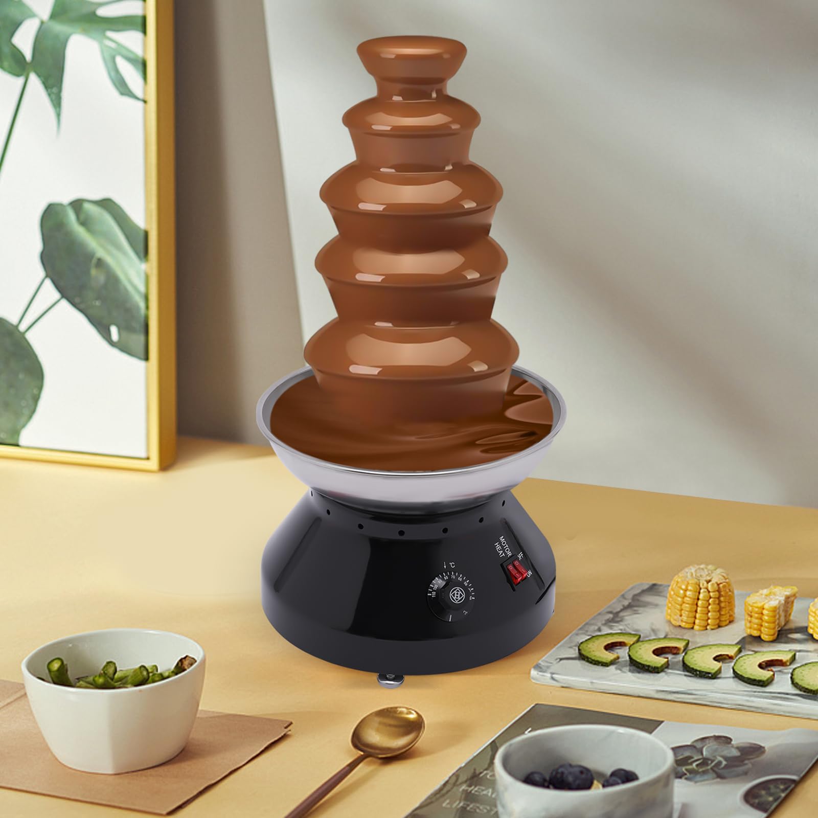 Torre 5 Animale 7 lb Grande Capacità In Acciaio Inox Fontana Di Cioccolato Caldo Commerciale Fonduta per Celebrazioni di Nozze Grandi Partiti Nero